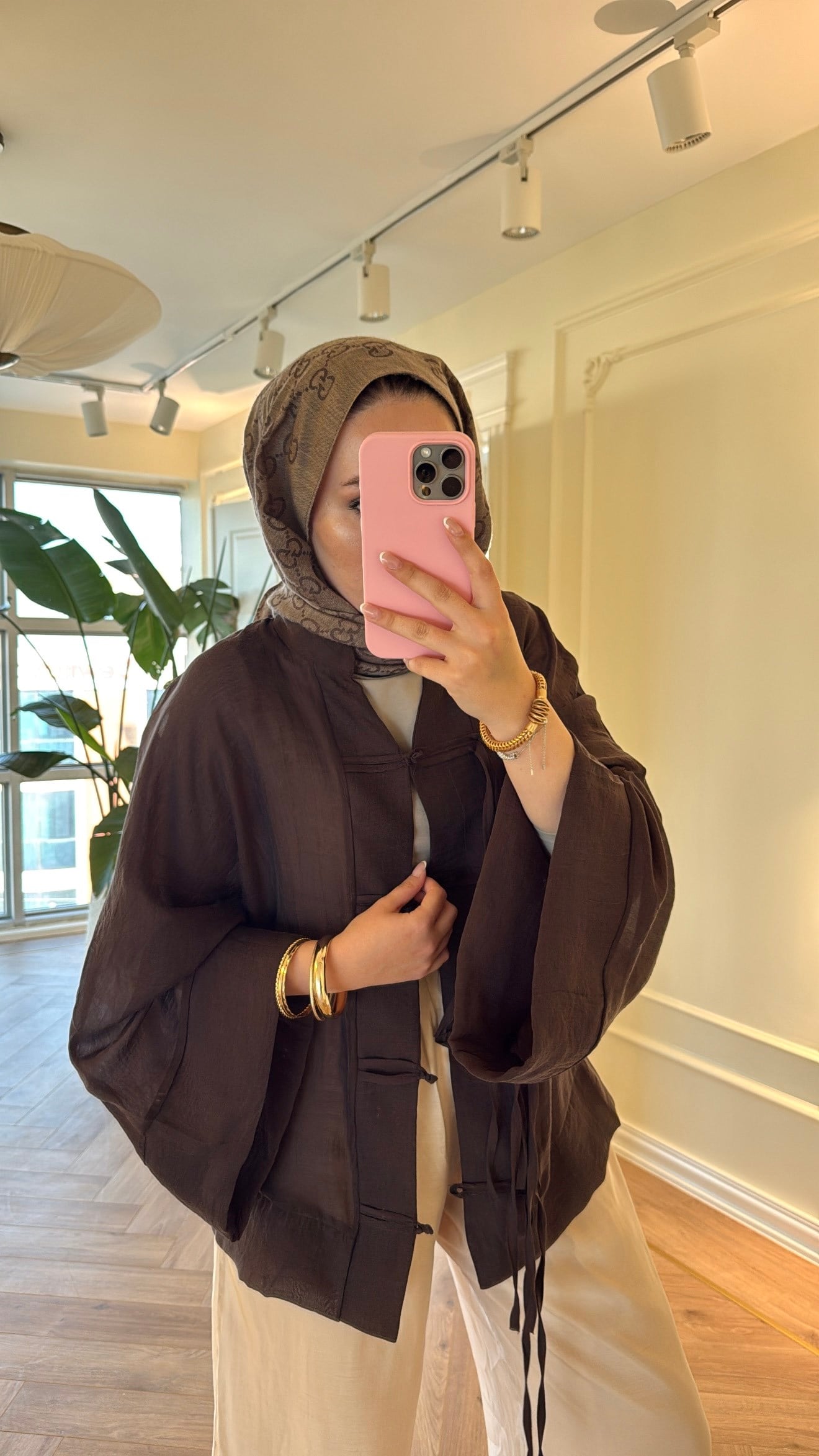 Begonya Çin Düğme Detaylı Gömlek - Kahve-7826