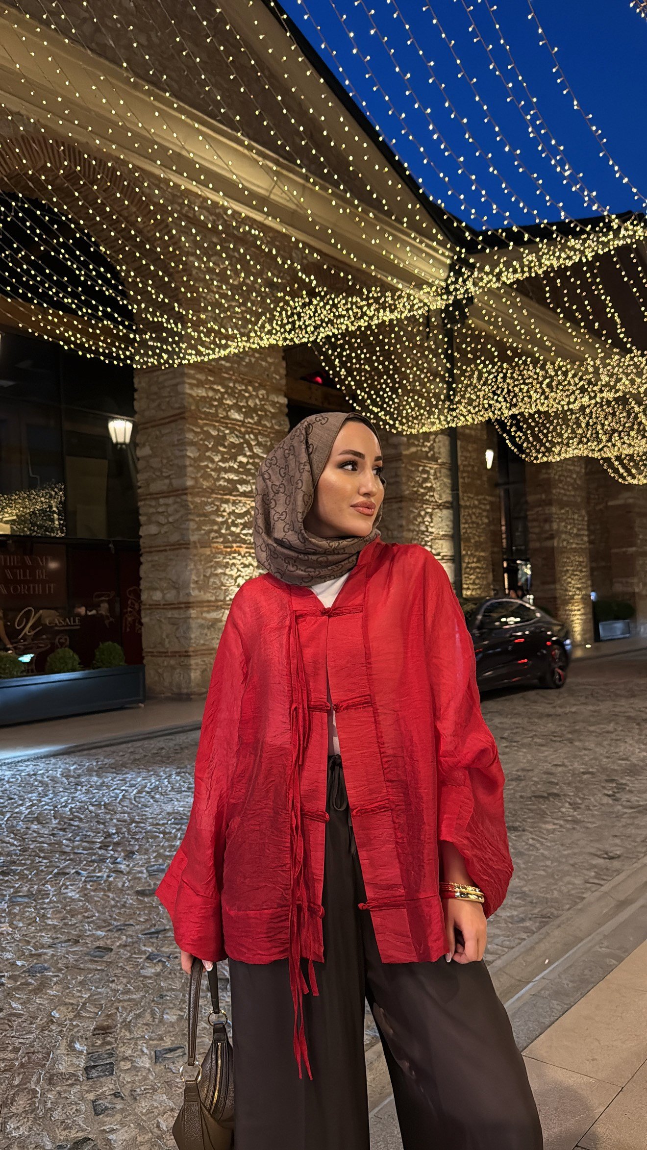 Begonya Çin Düğme Detaylı Gömlek - Kırmızı-7826