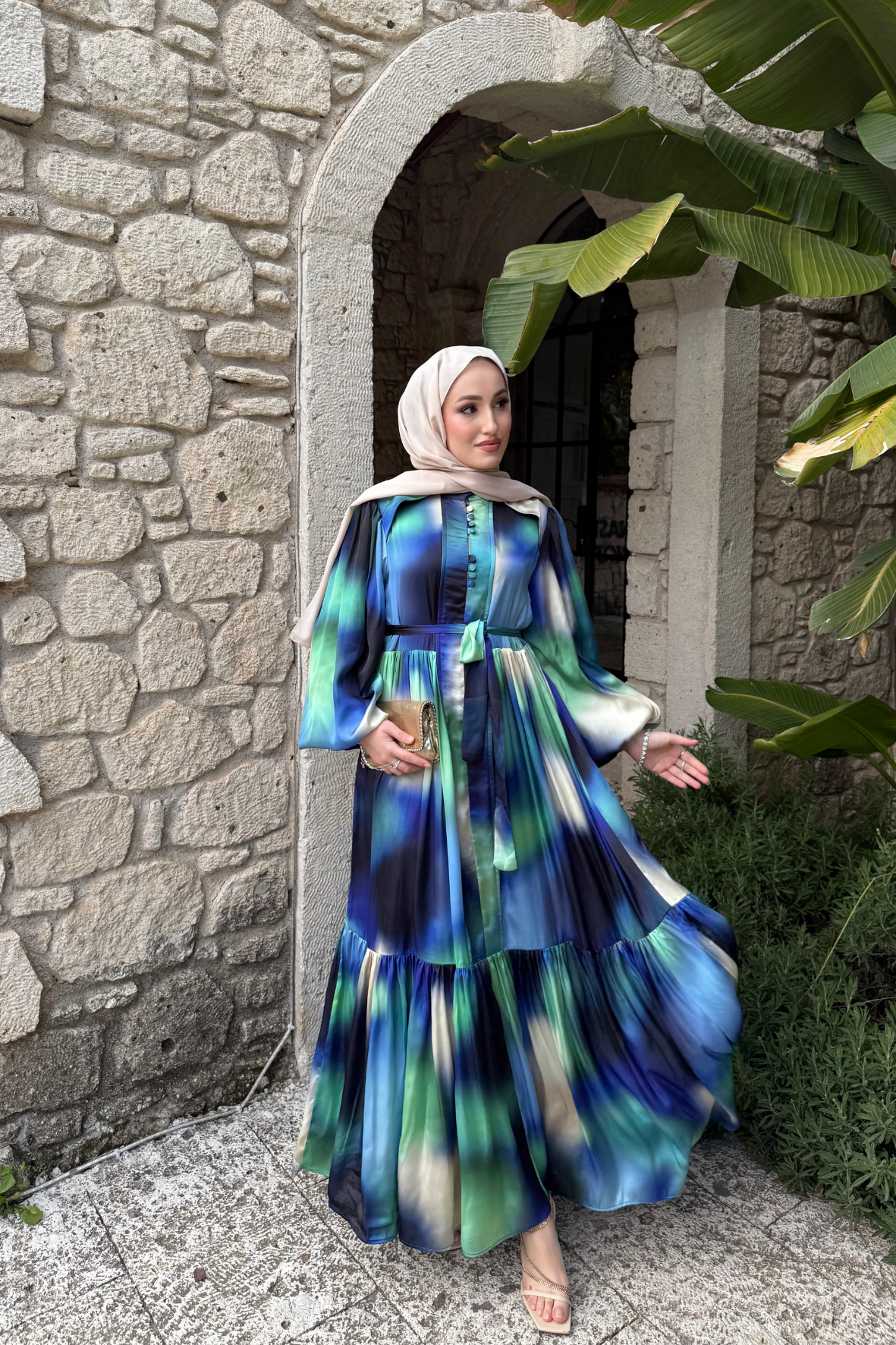 Blanche Düğme Detaylı Elbise - Mavi-6598