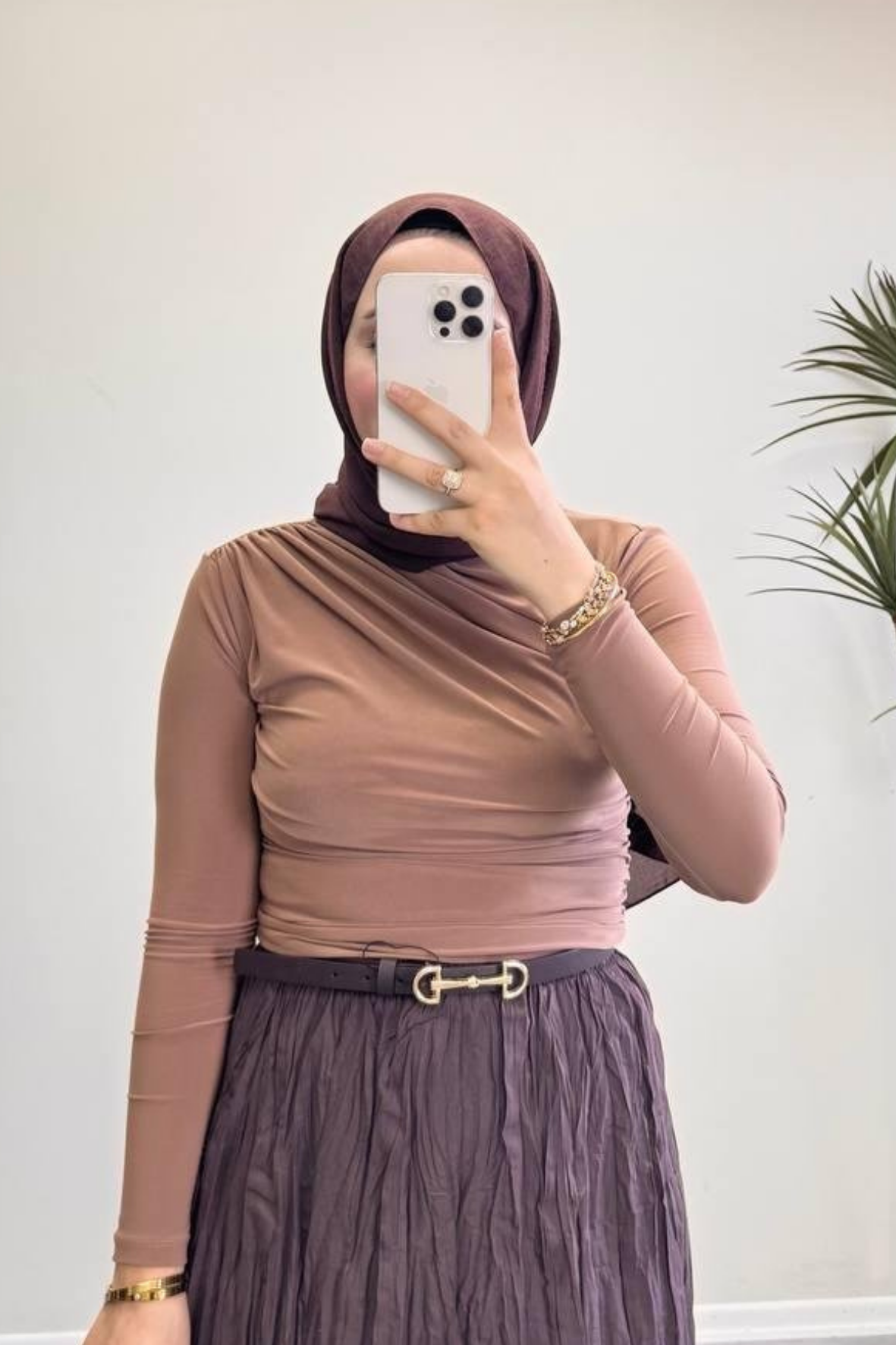 Büzgü Detaylı Bluz - Taba-8547
