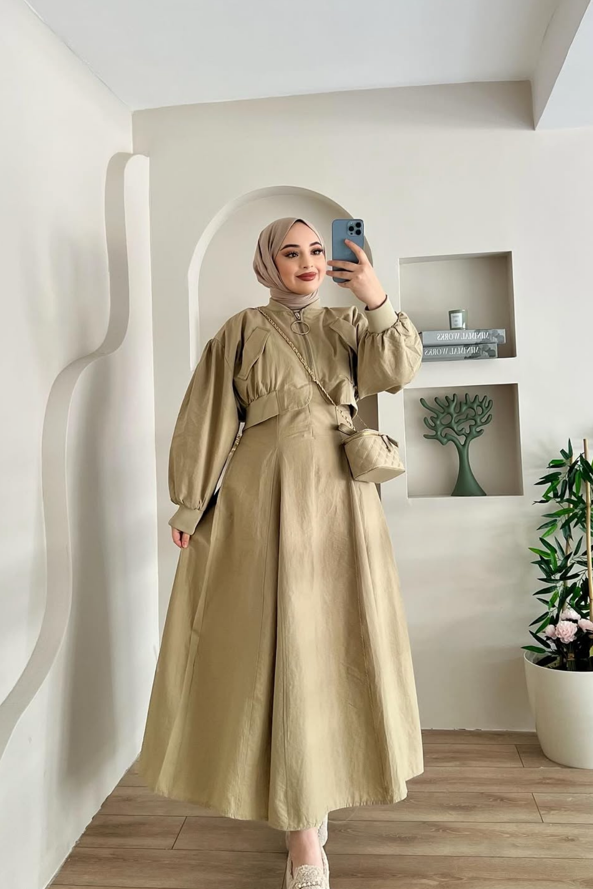 Ceketli Jile elbise - Haki-7841