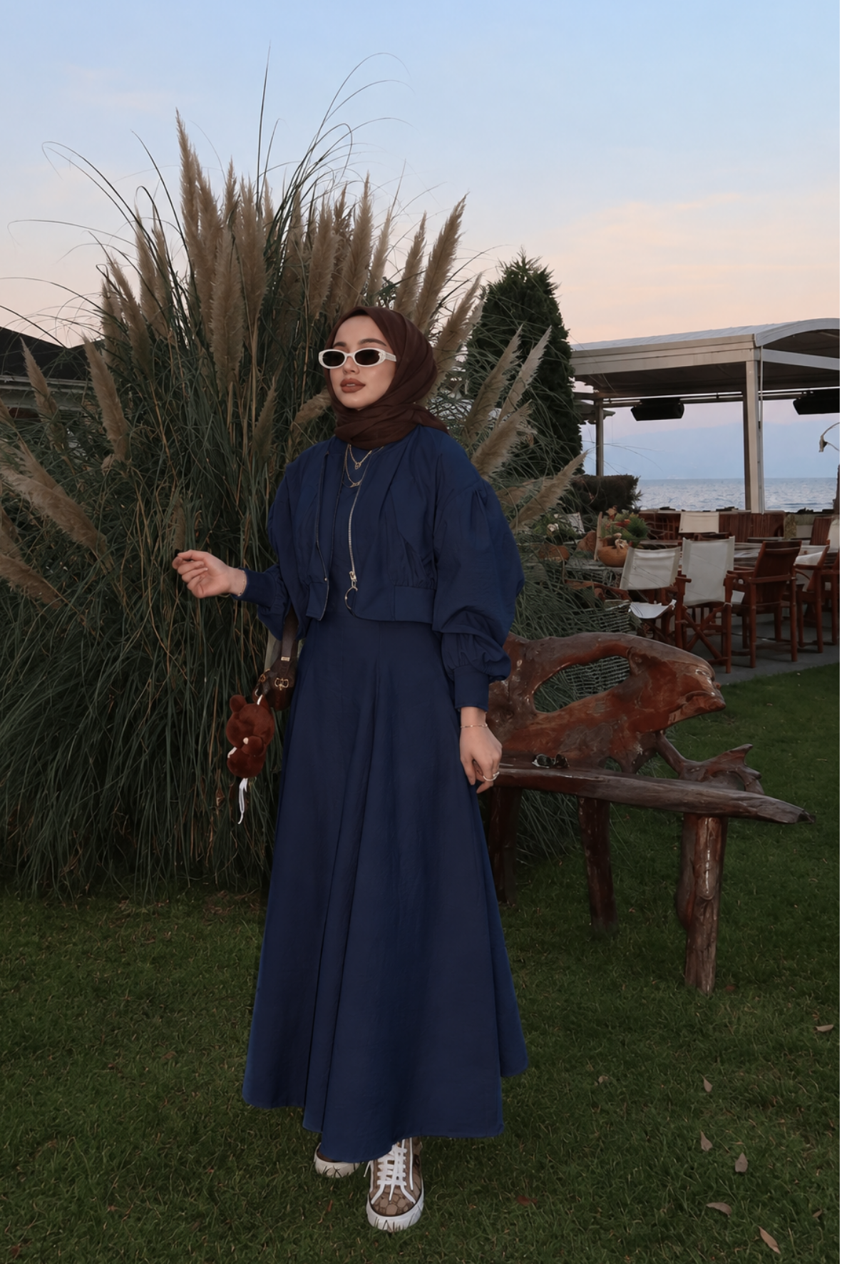 Ceketli Jile elbise - Lacivert-7841