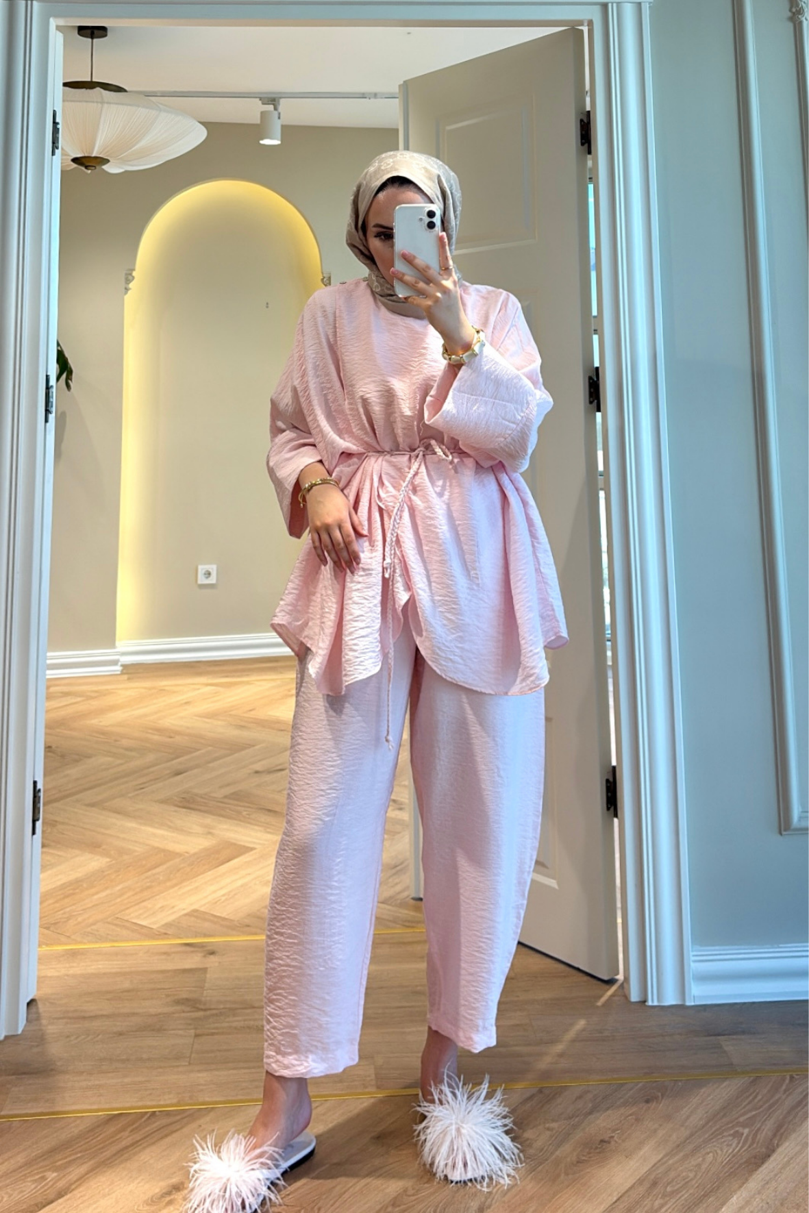 Denya Pantolonlu Takım - Pembe -7146