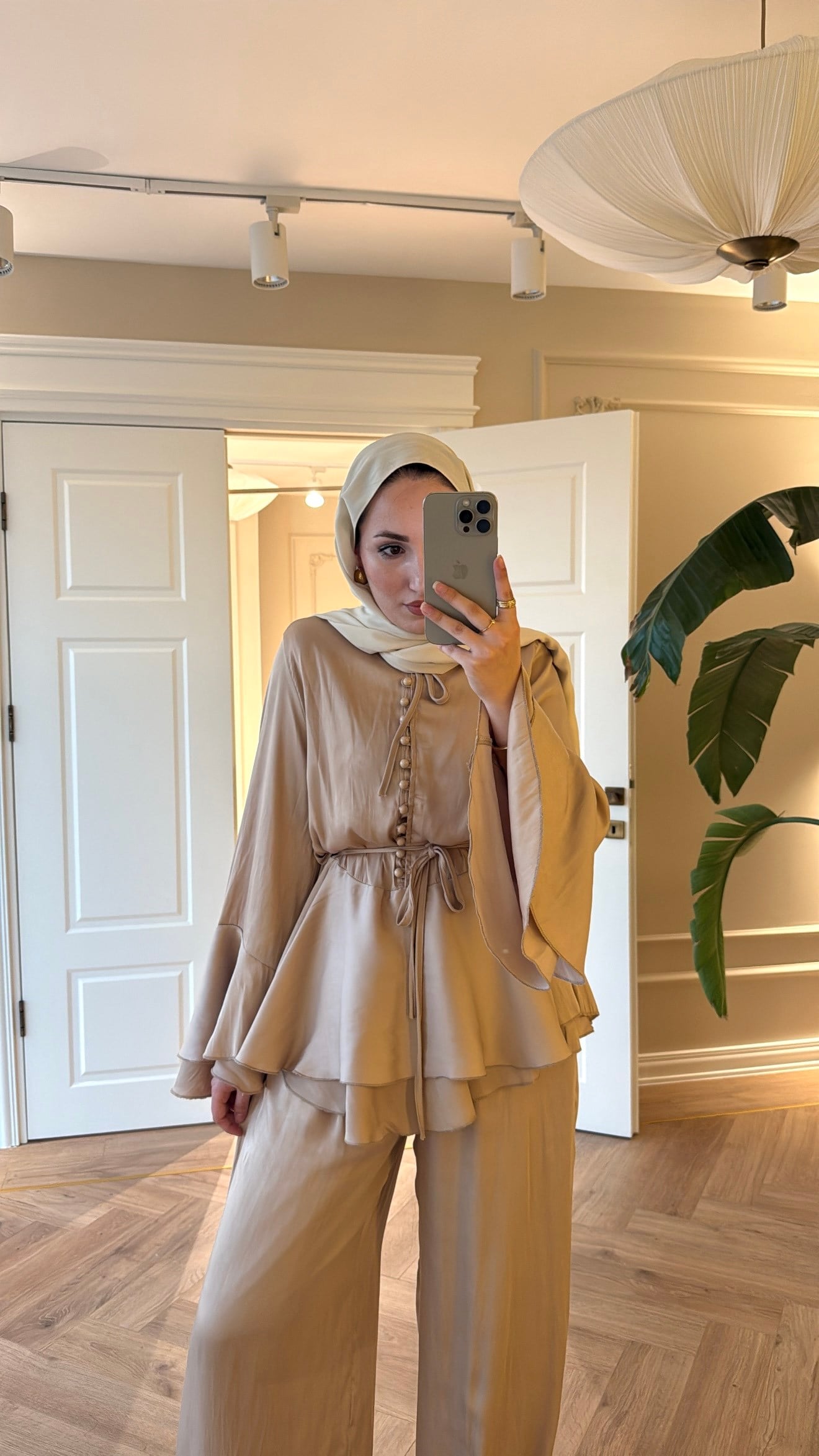 Flora Pantolonlu Takım Bej-4444