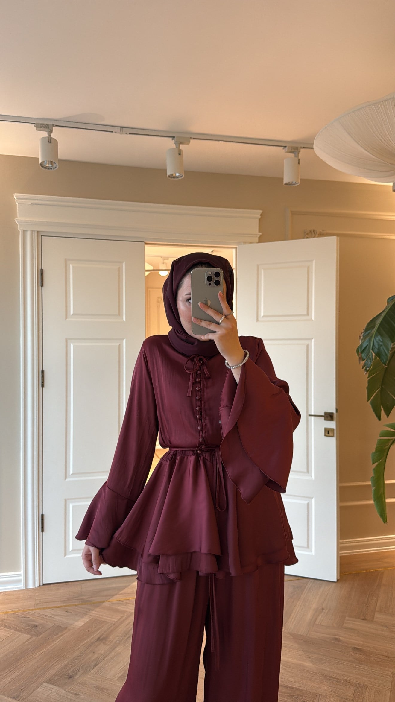 Flora Pantolonlu Takım Bordo-4444