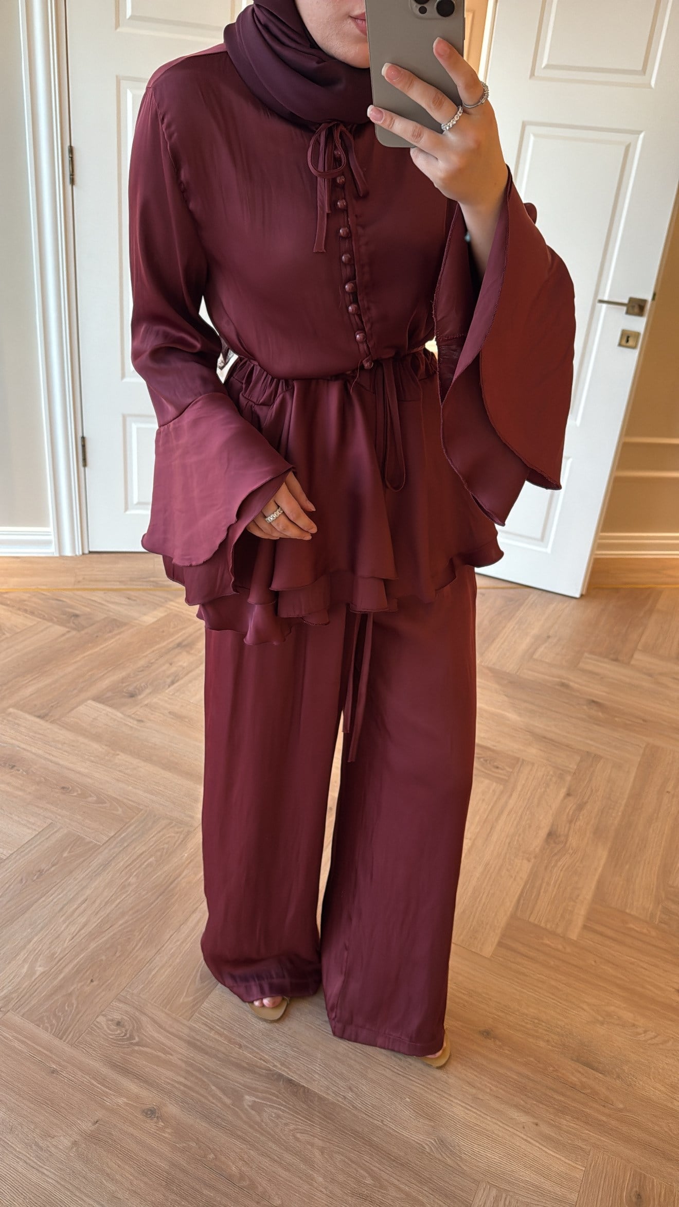 Flora Pantolonlu Takım Bordo-4444