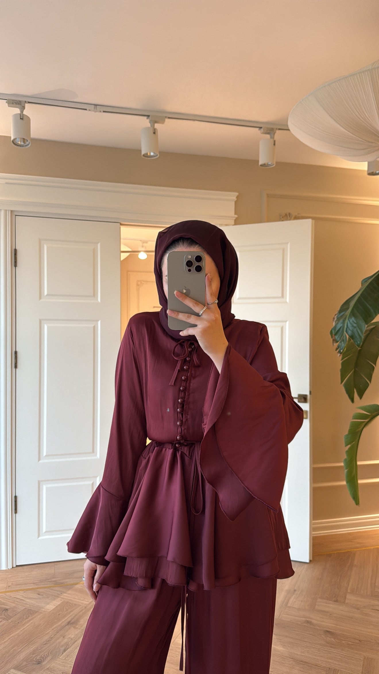 Flora Pantolonlu Takım Bordo-4444