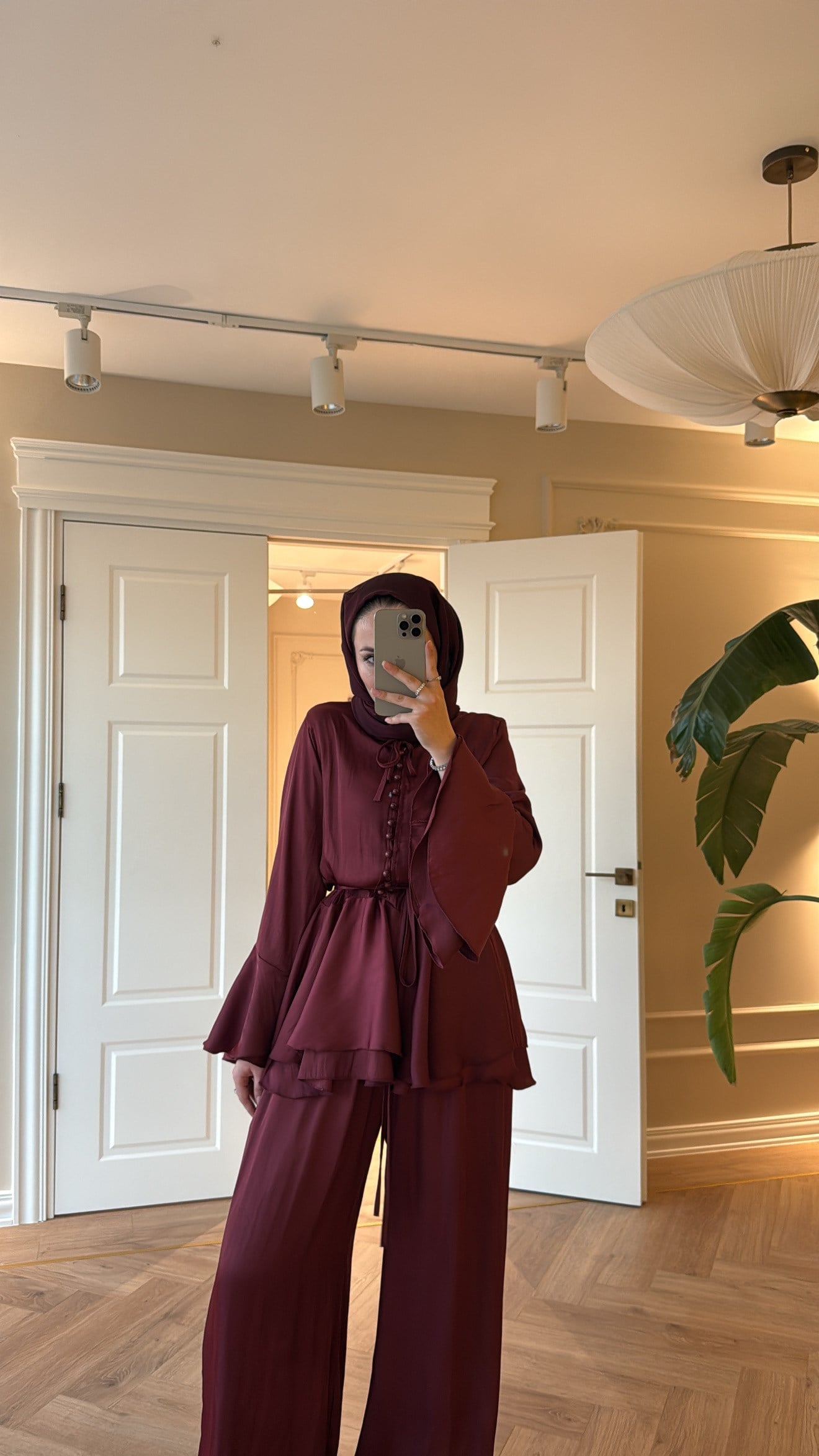 Flora Pantolonlu Takım Bordo-4444