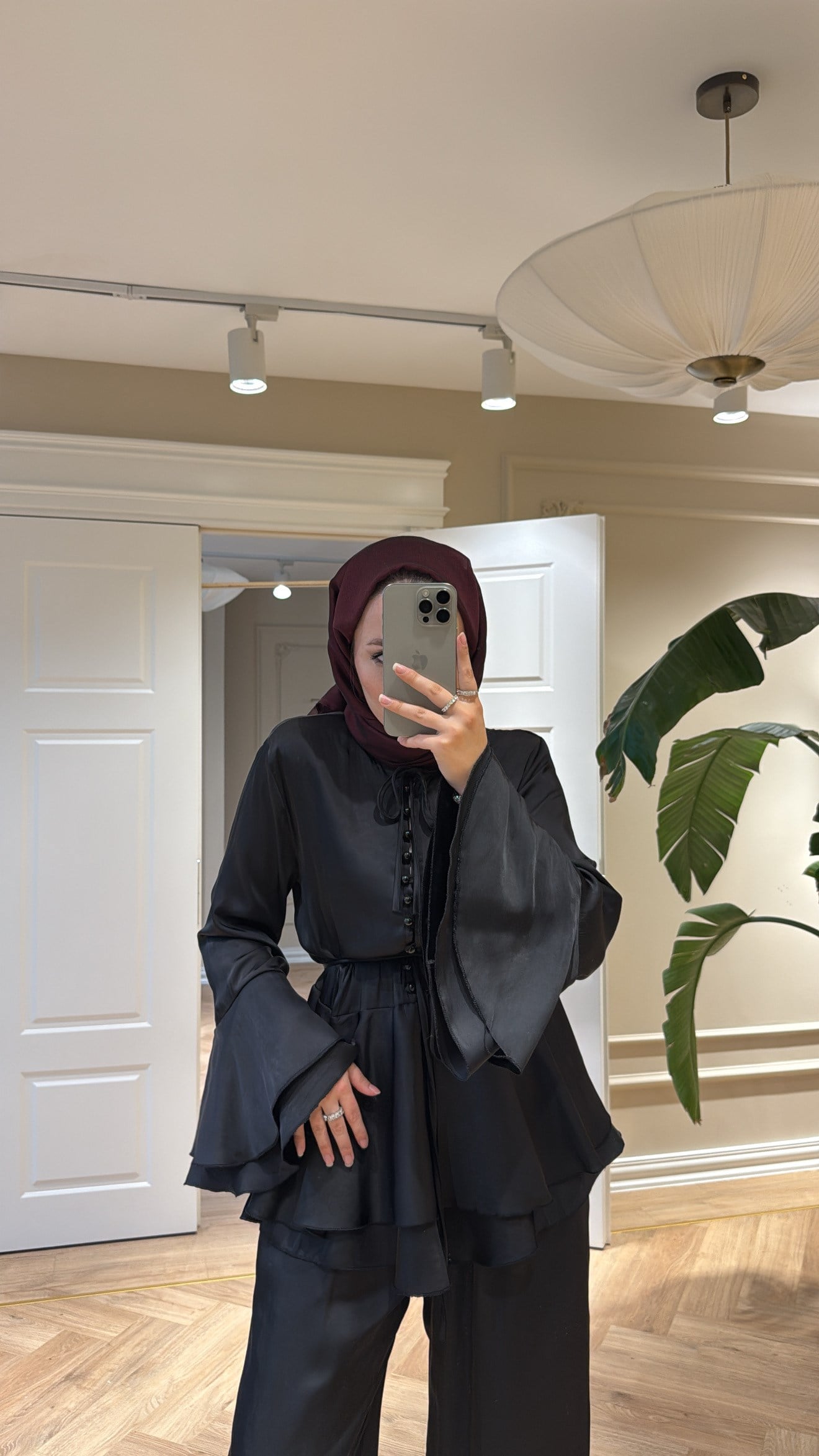 Flora Pantolonlu Takım Siyah-4444