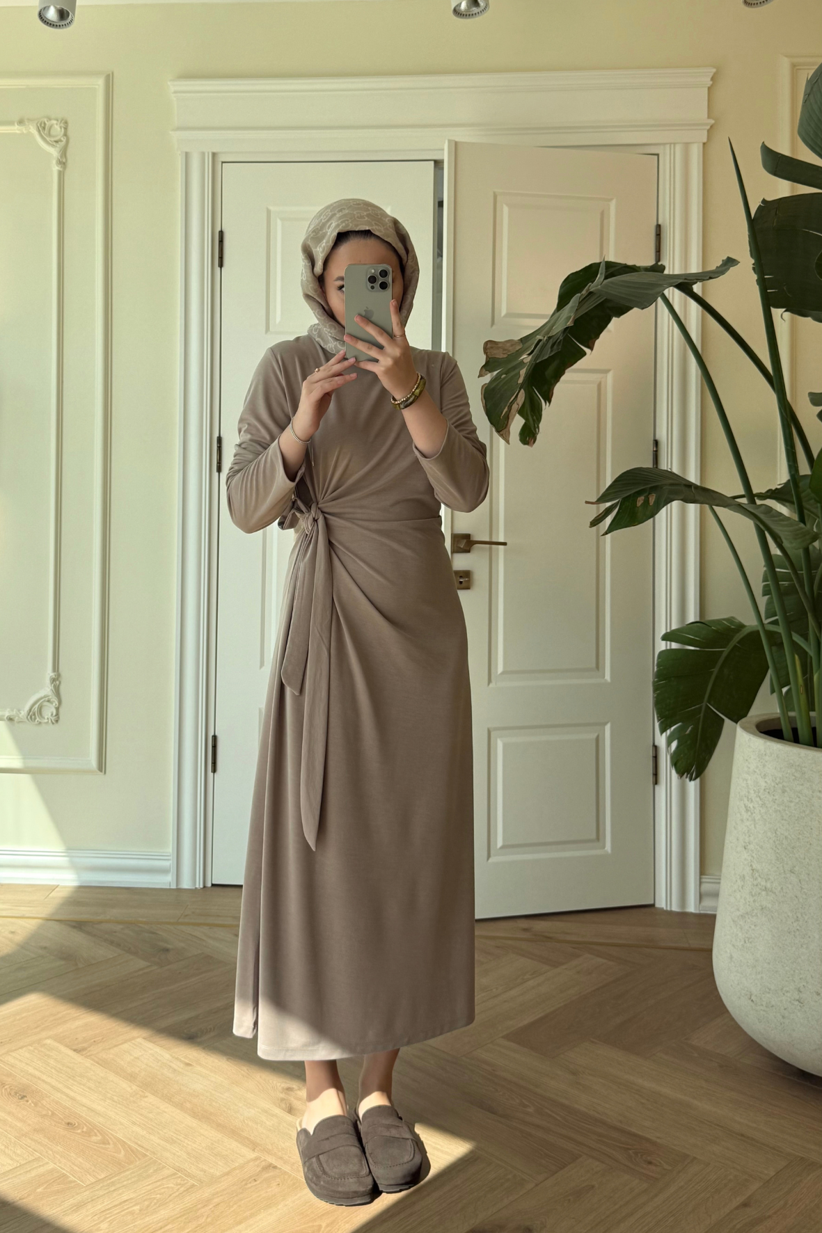 Floral Yandan Bağlama Detaylı Elbise-Vizon-3532