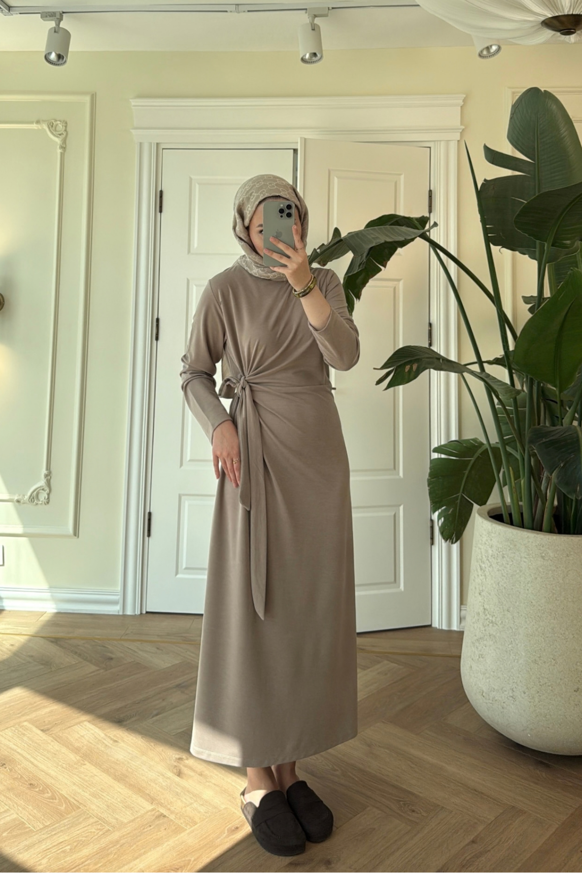 Floral Yandan Bağlama Detaylı Elbise-Vizon-3532