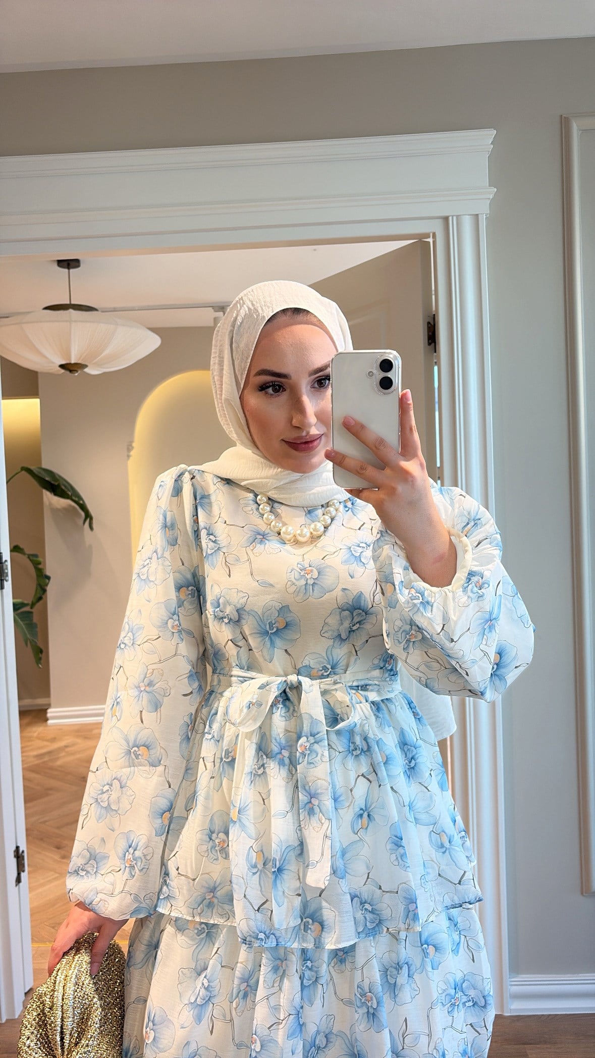 Frezya Kat Detaylı Elbise - Mavi-4371