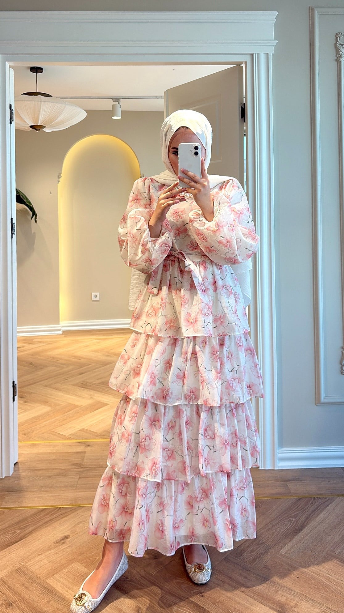 Frezya Kat Detaylı Elbise - Pembe-4371