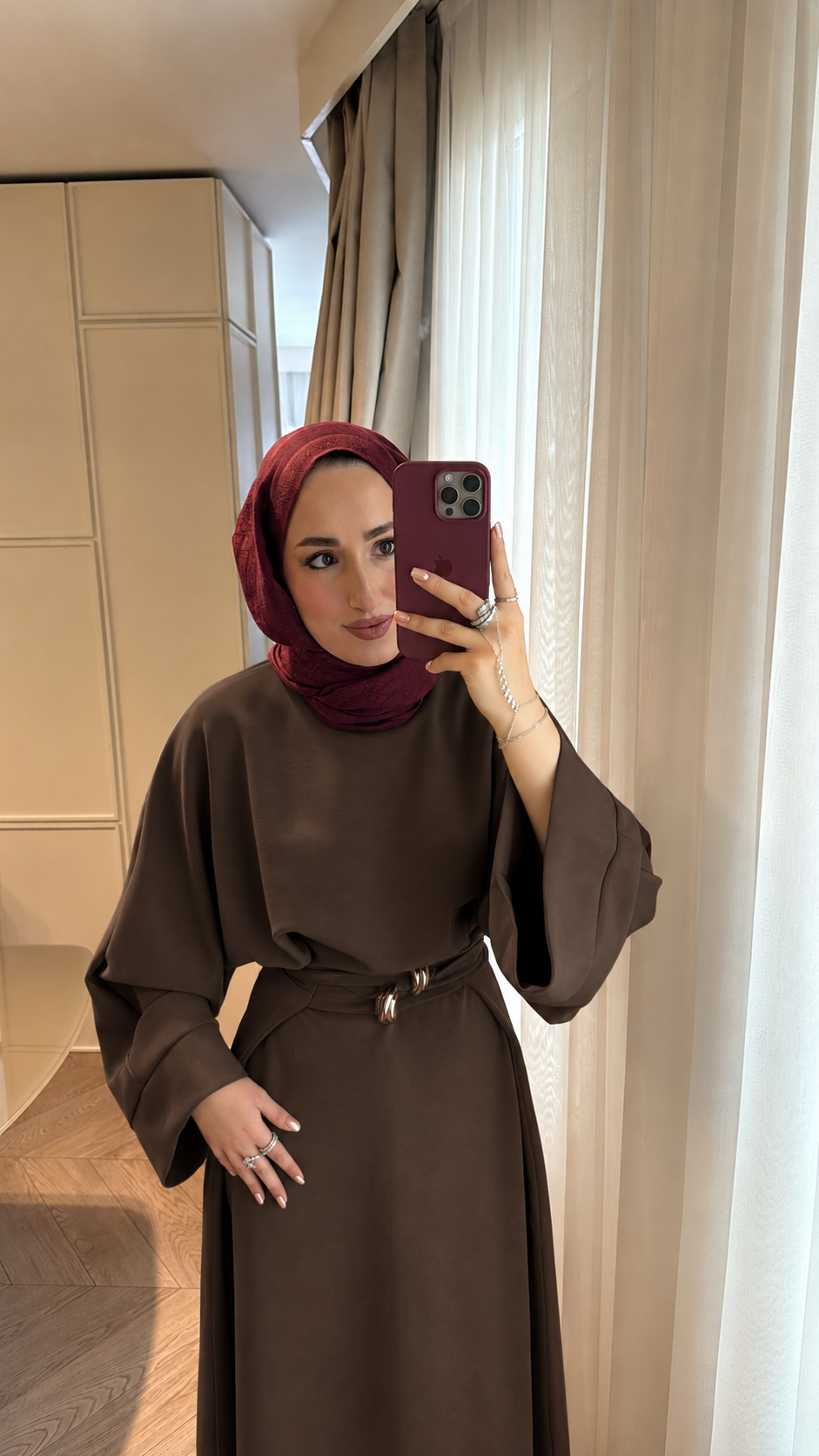 Giza Belden Kemerli Elbise-Acı Kahve-Q980