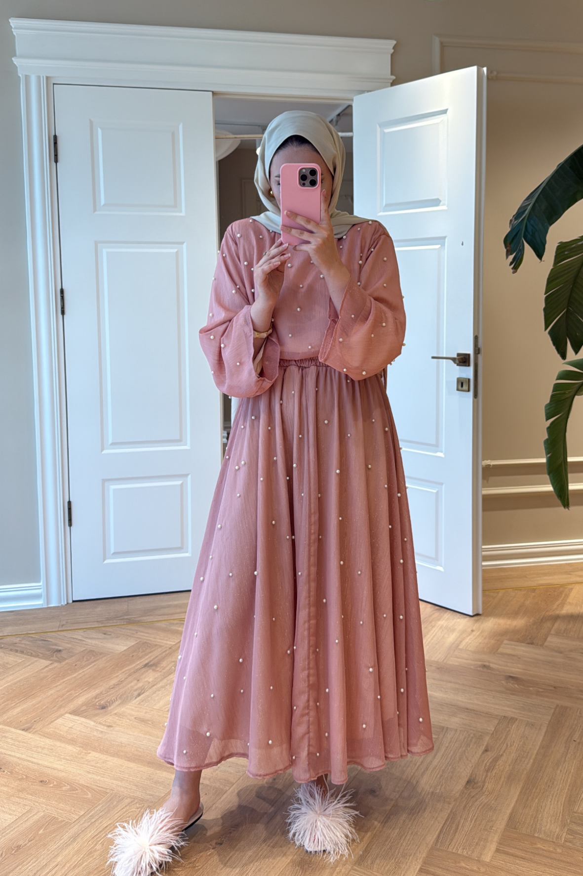 İncili Etekli Takım - Pembe-4763