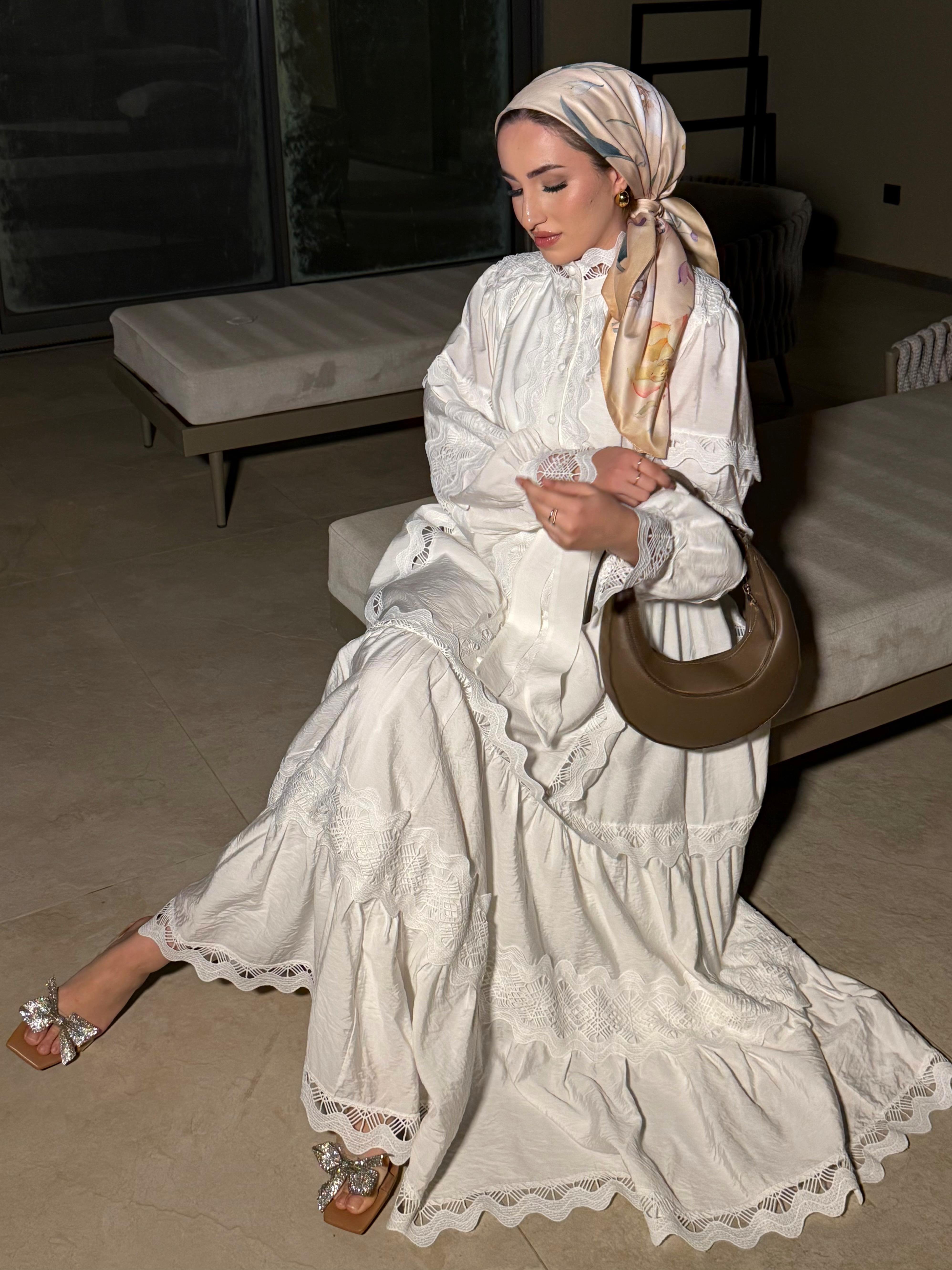 Dantelli Elbise - Ekru-8596