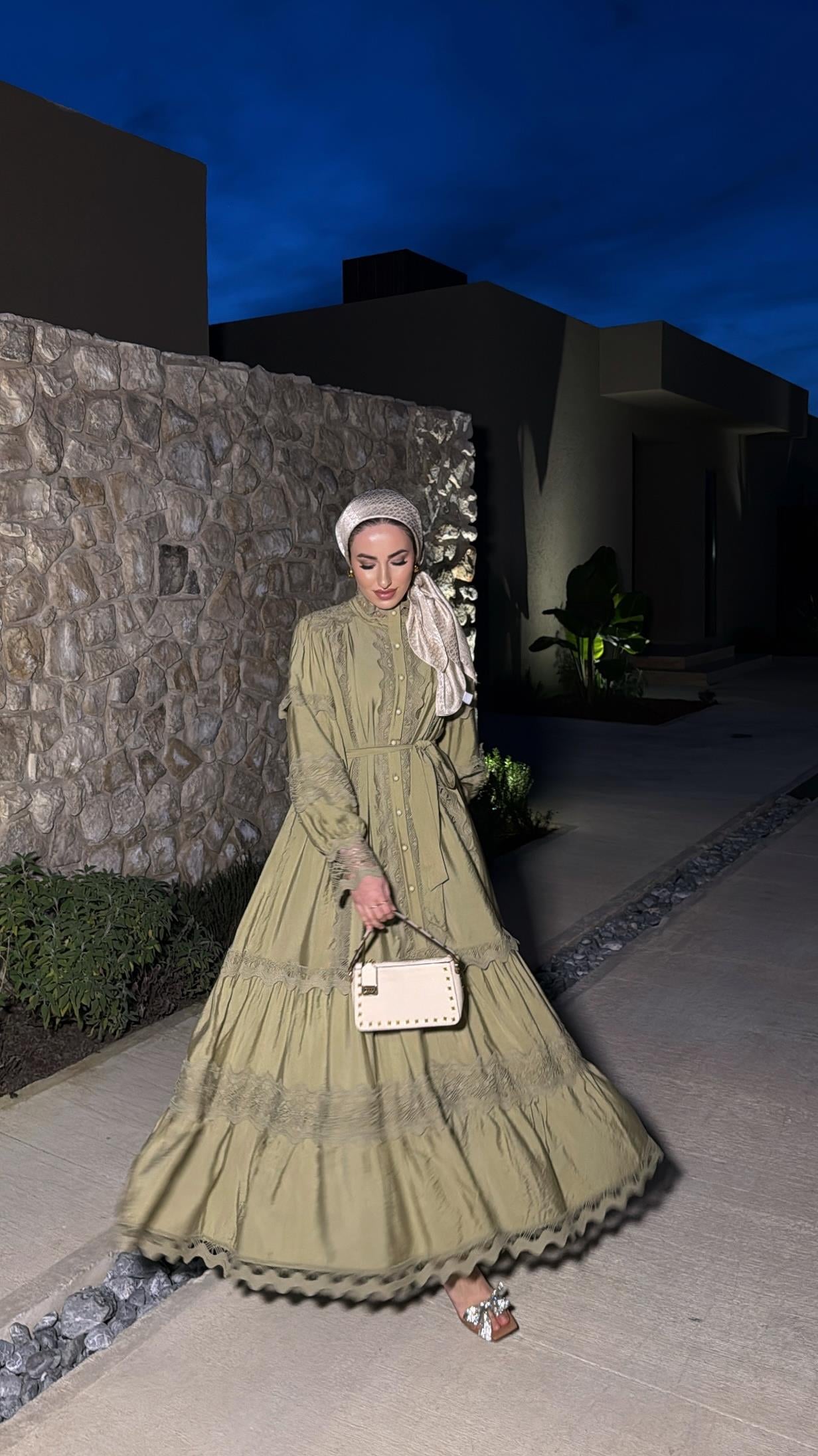 İthal Dantelli Elbise - Mint Yeşili-8596