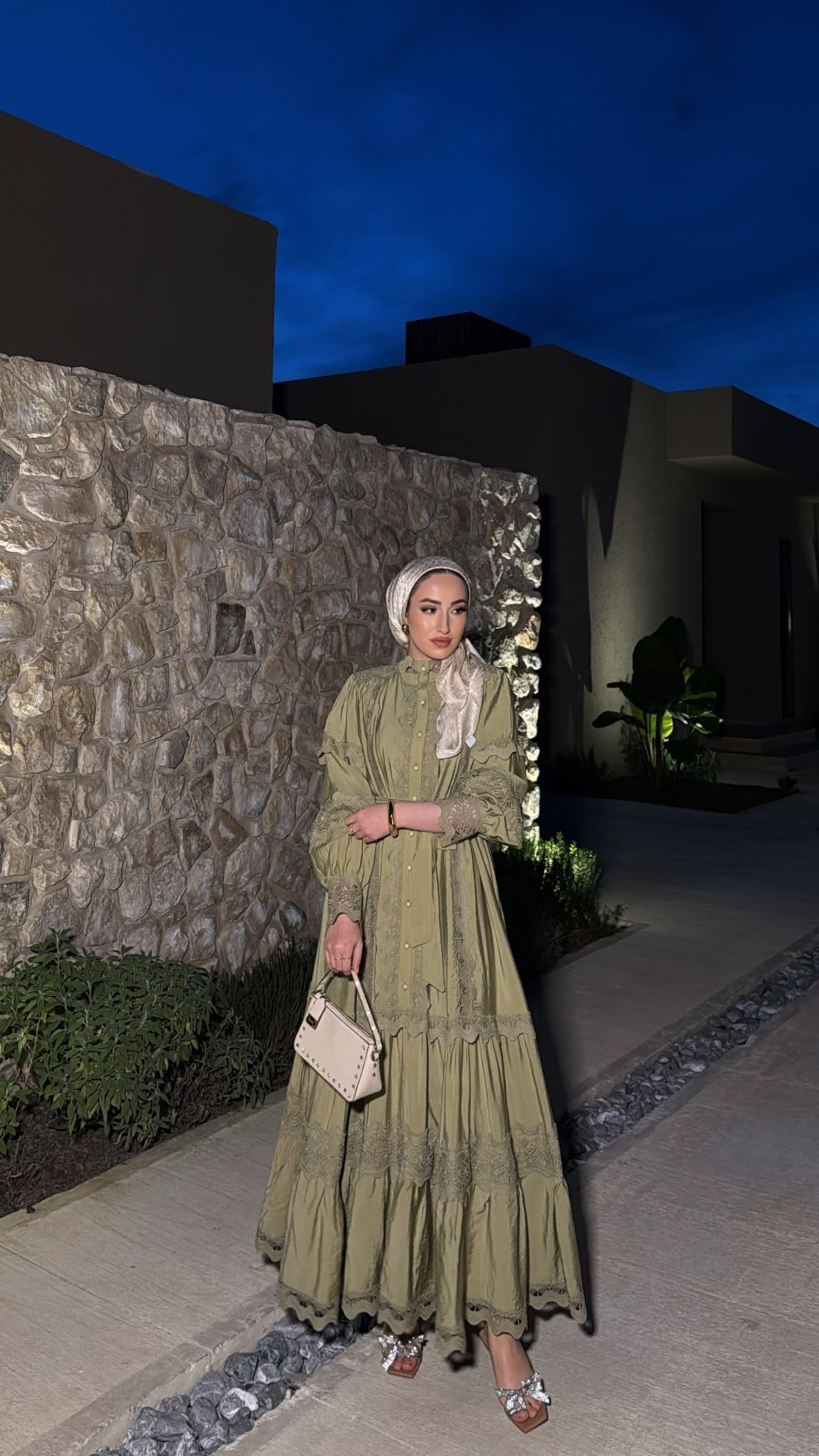 İthal Dantelli Elbise - Mint Yeşili-8596