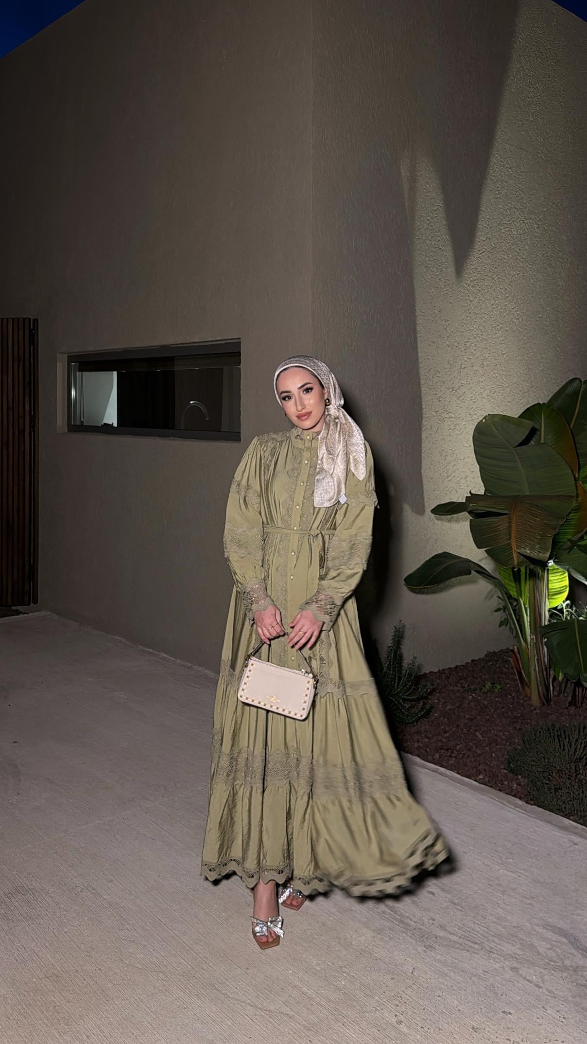 İthal Dantelli Elbise - Mint Yeşili-8596