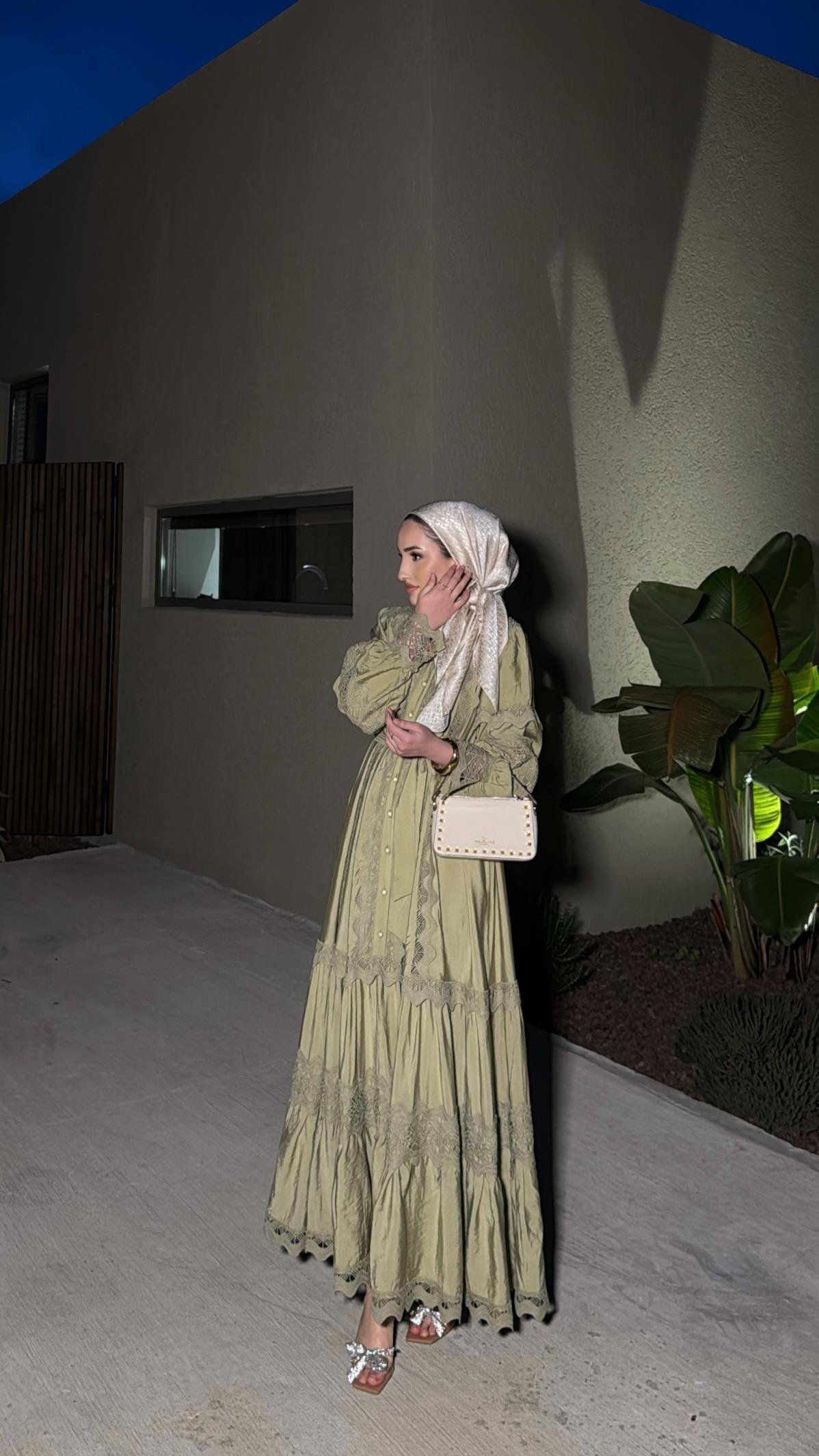 İthal Dantelli Elbise - Mint Yeşili-8596