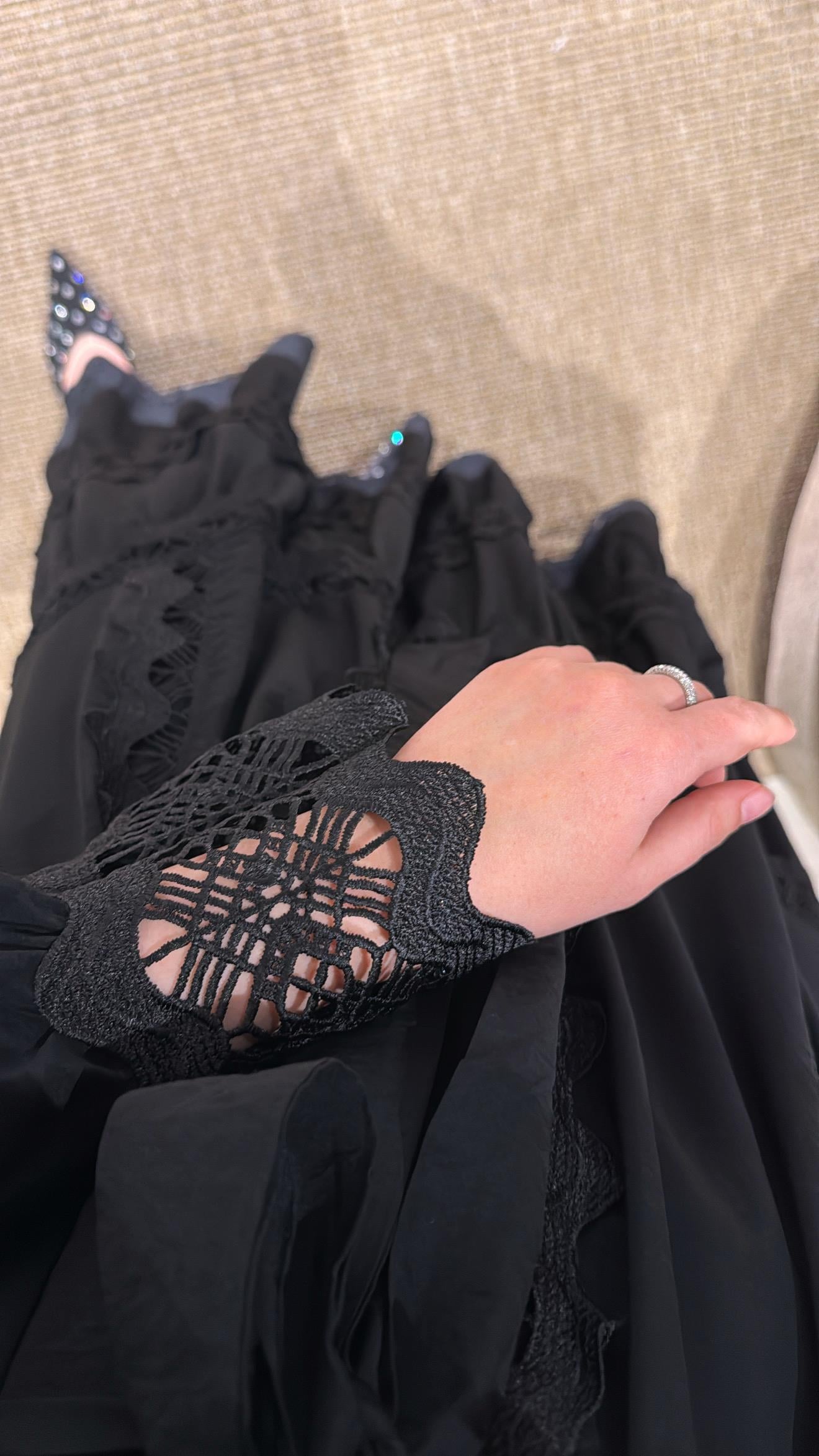 Dantelli Elbise - Siyah-8596