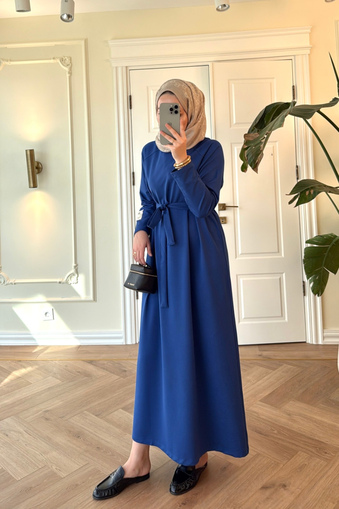 Kayra Kolu Etiket Detaylı Elbise-Saks Mavisi-2400