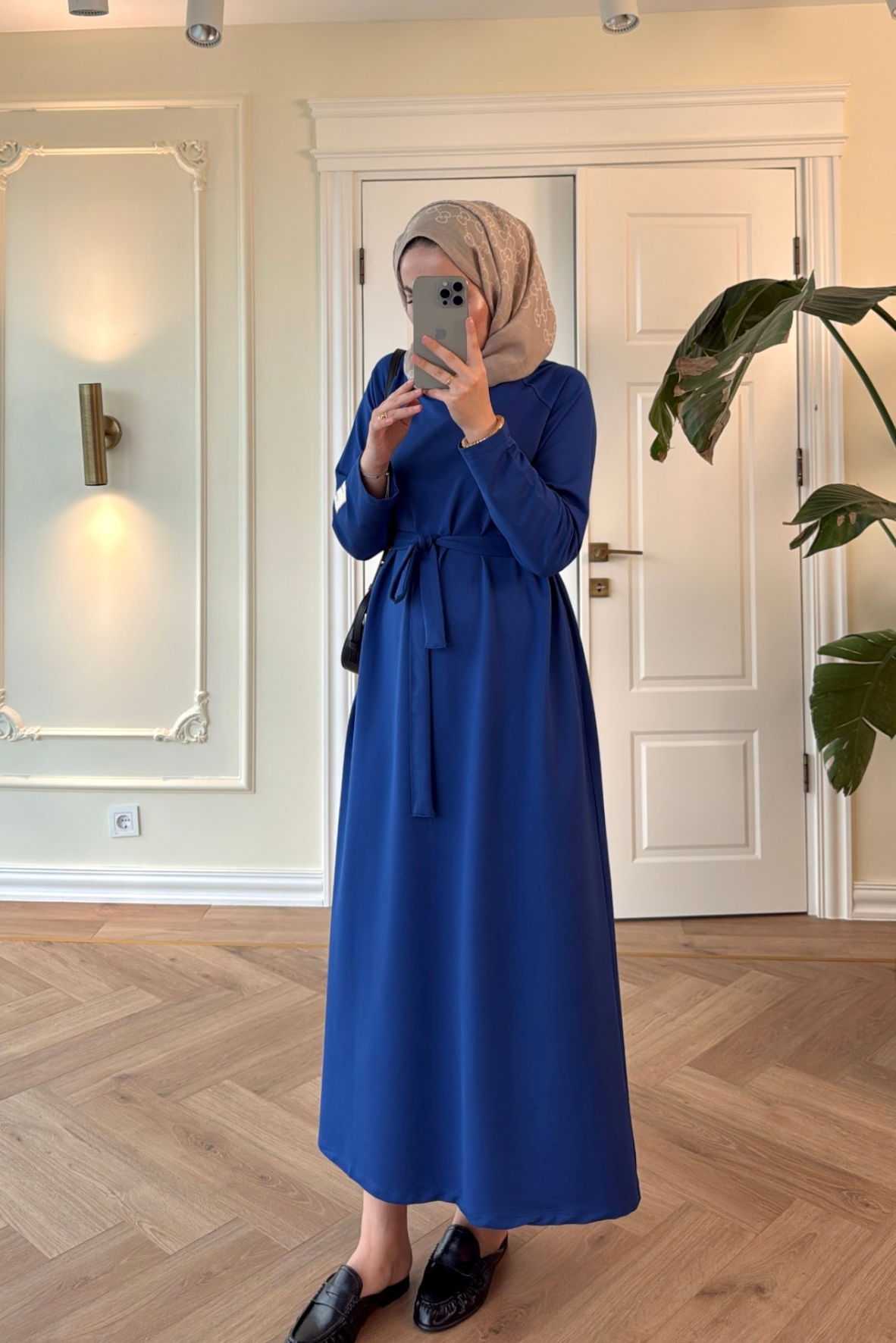 Kayra Kolu Etiket Detaylı Elbise-Saks Mavisi-2400