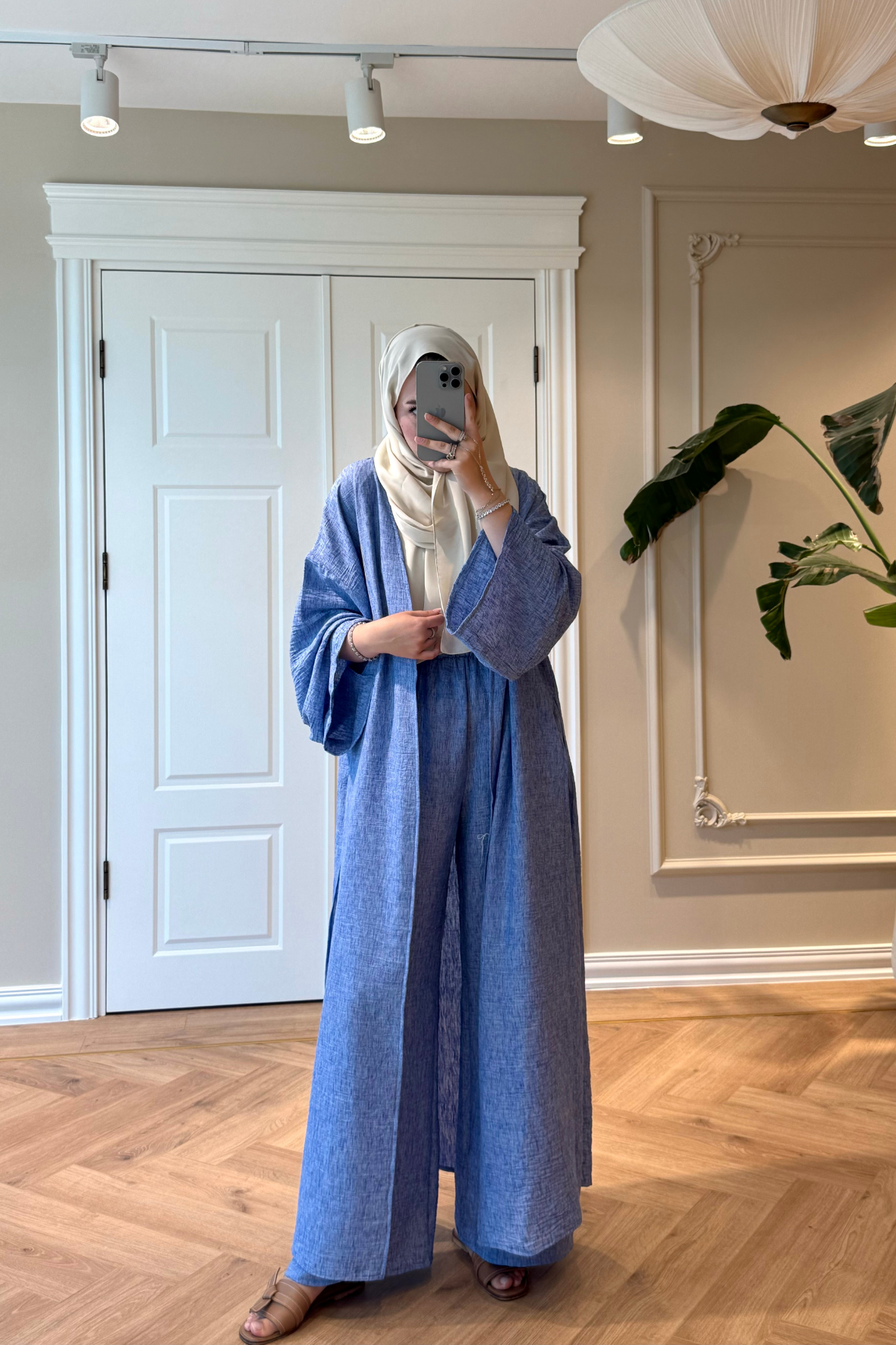 Keten Kimono Takım - Mavi-5719