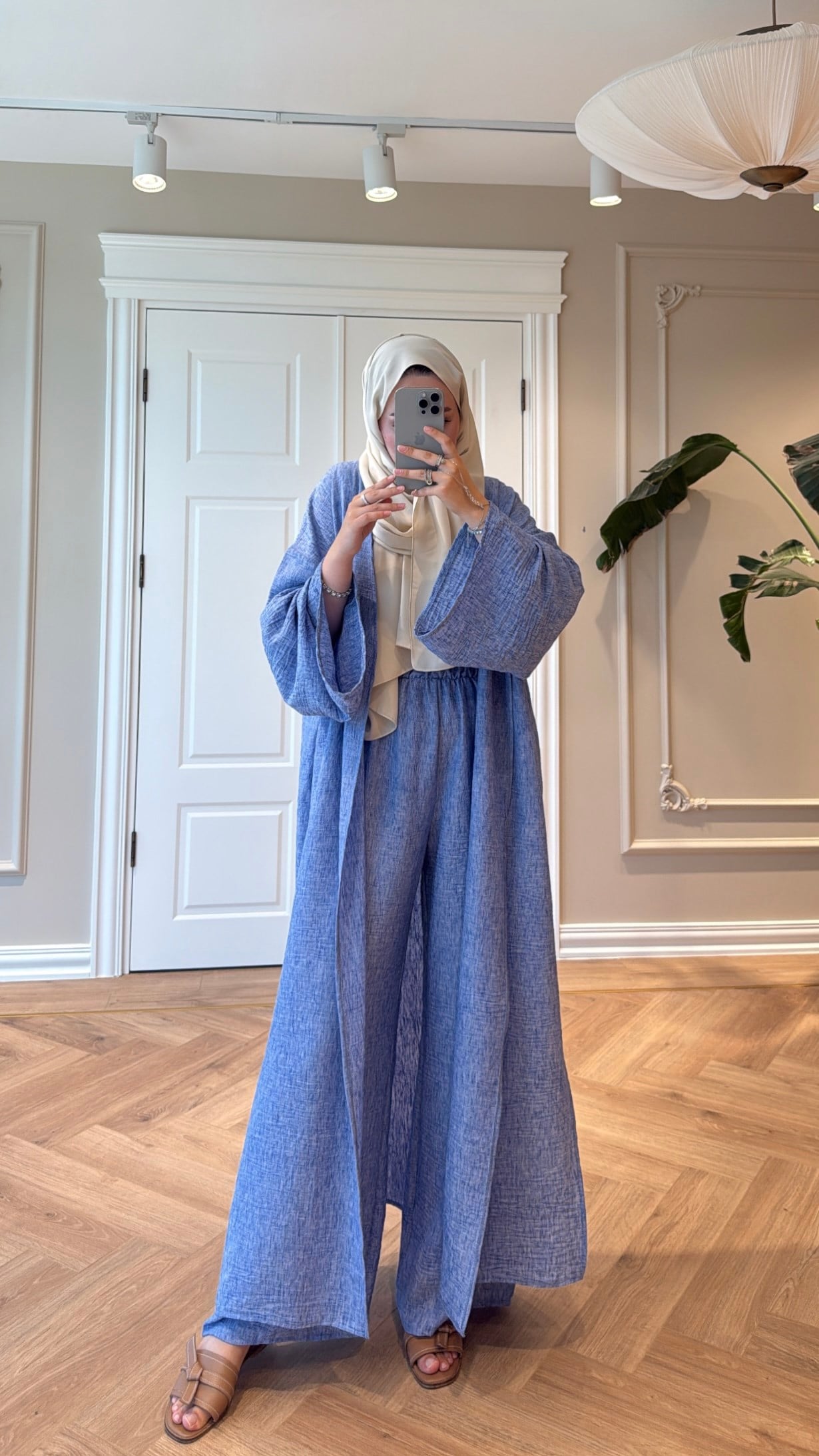 Keten Kimono Takım - Mavi-5719