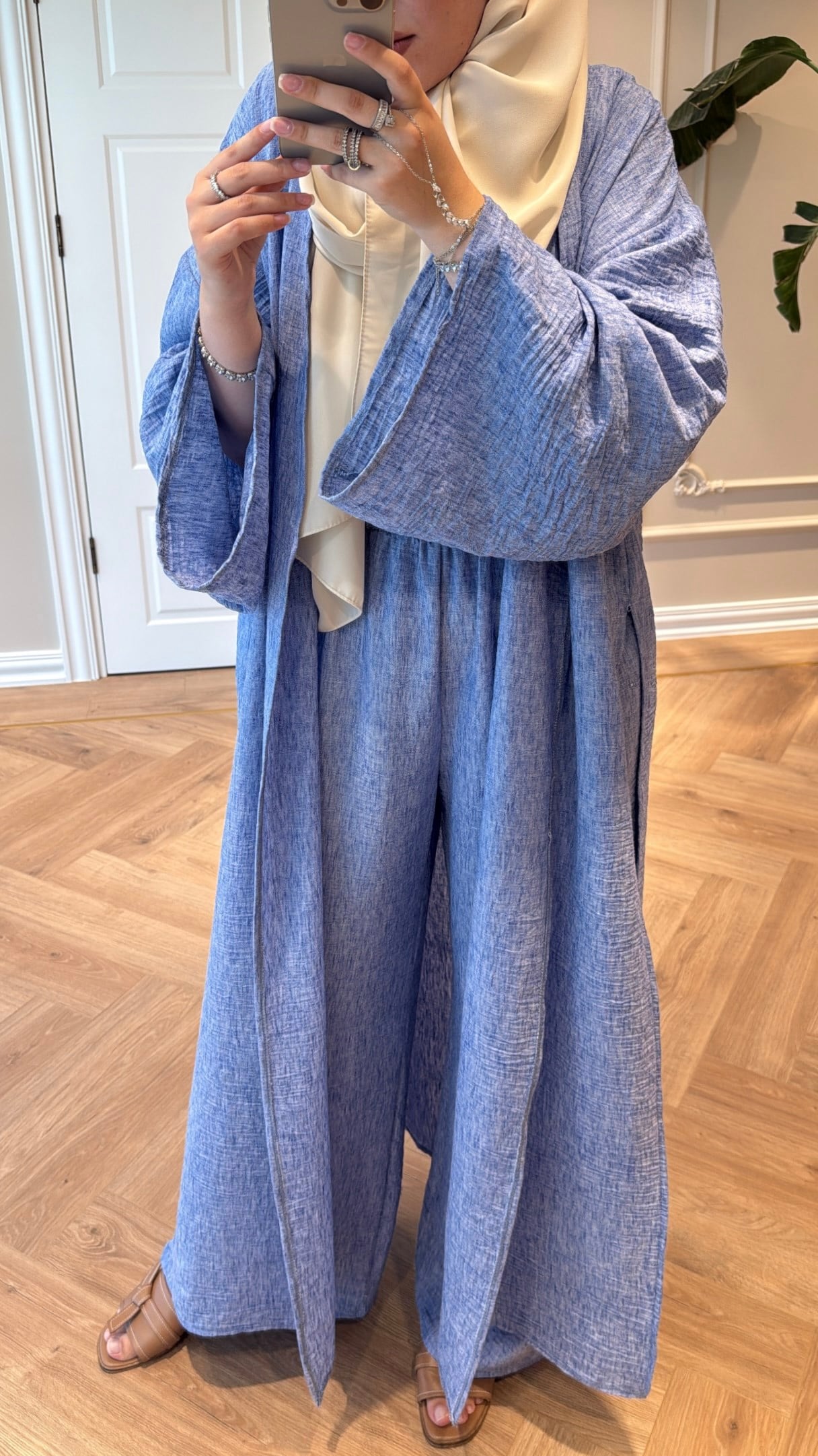Keten Kimono Takım - Mavi-5719