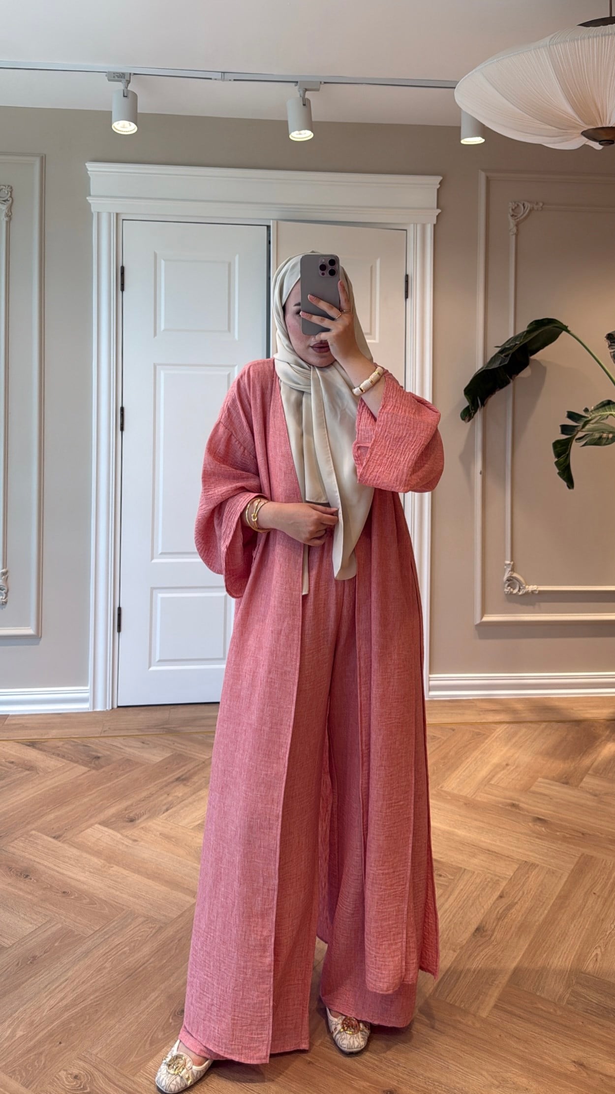 Keten Kimono Takım - Pembe-5719