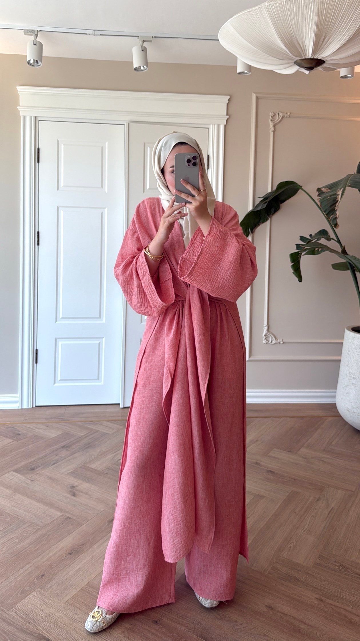 Keten Kimono Takım - Pembe-5719
