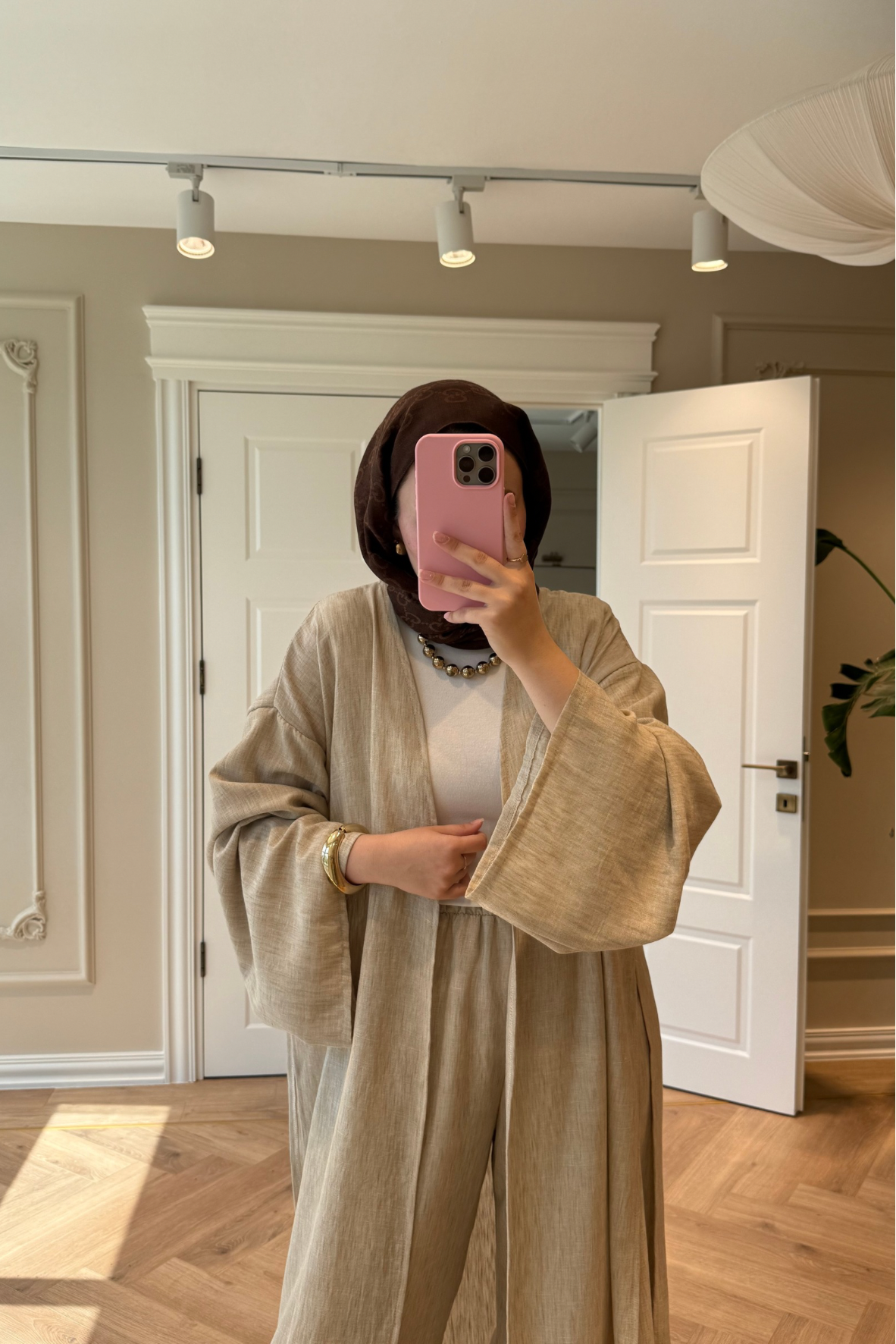 Keten Kimono Takım - Vizon-5719