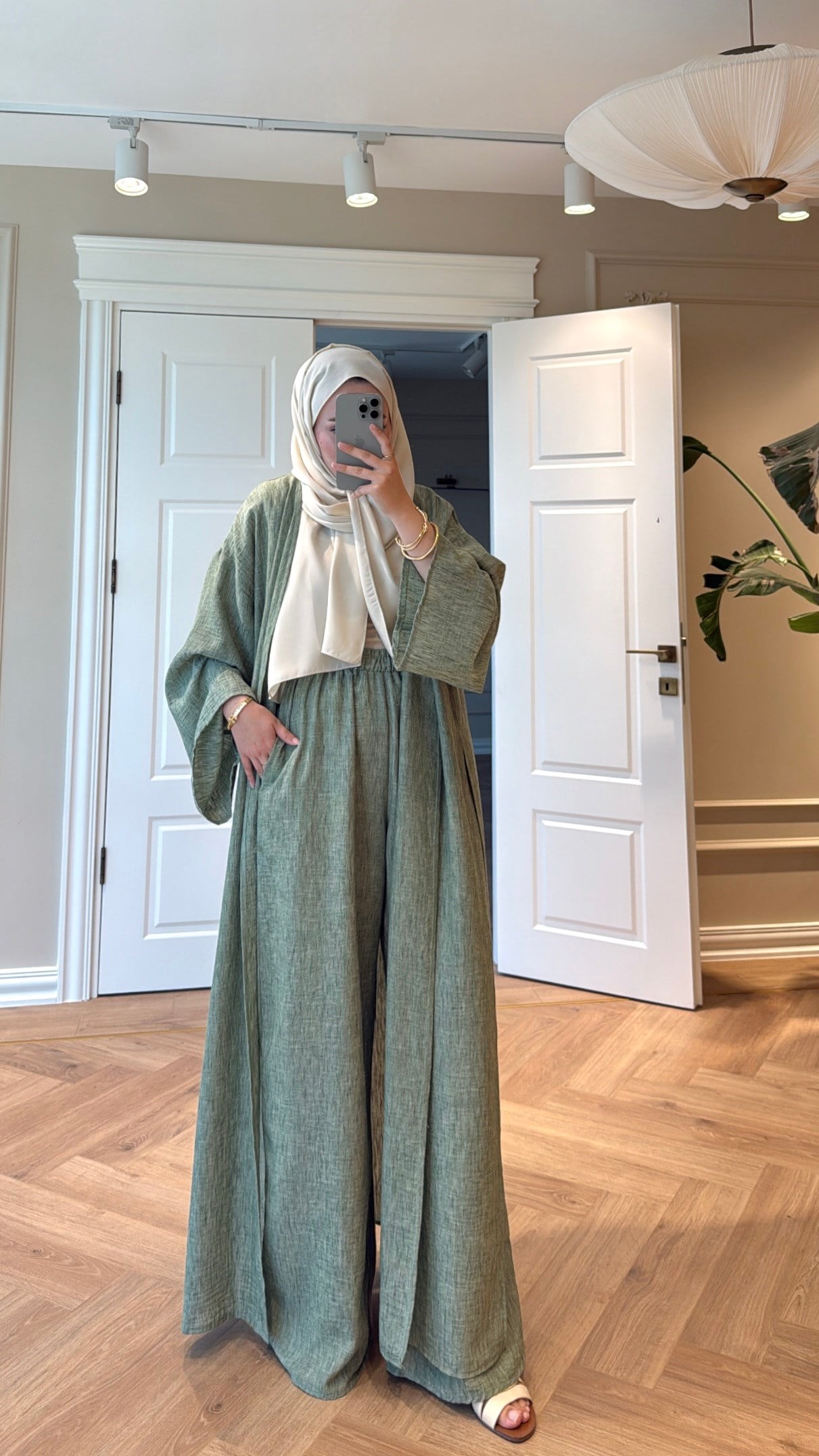 Keten Kimono Takım - Yeşil-5719