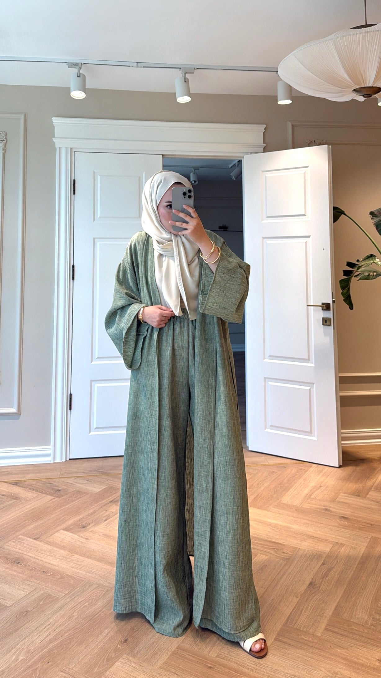 Keten Kimono Takım - Yeşil-5719