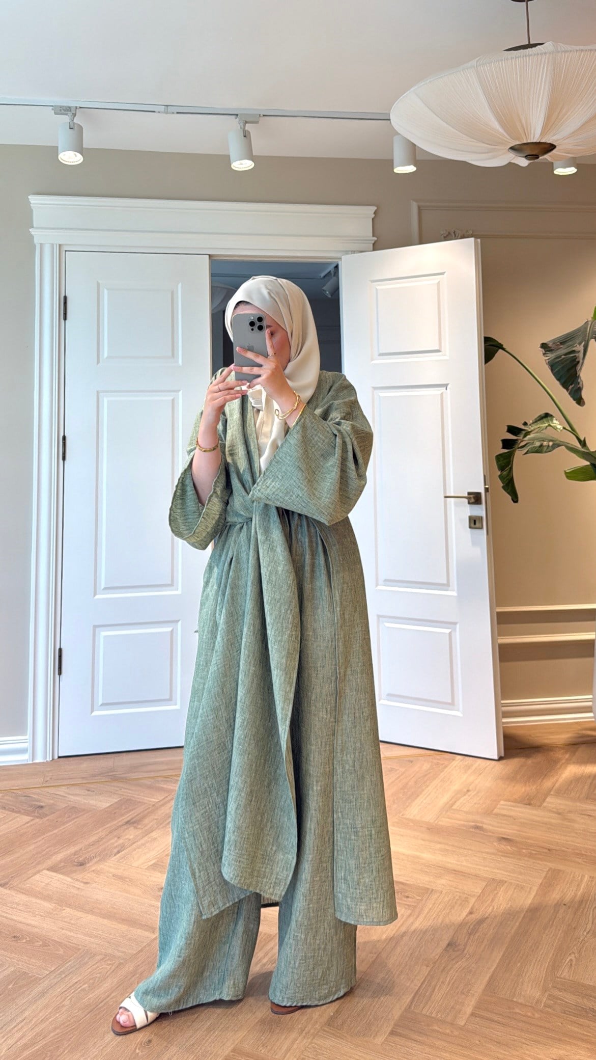 Keten Kimono Takım - Yeşil-5719