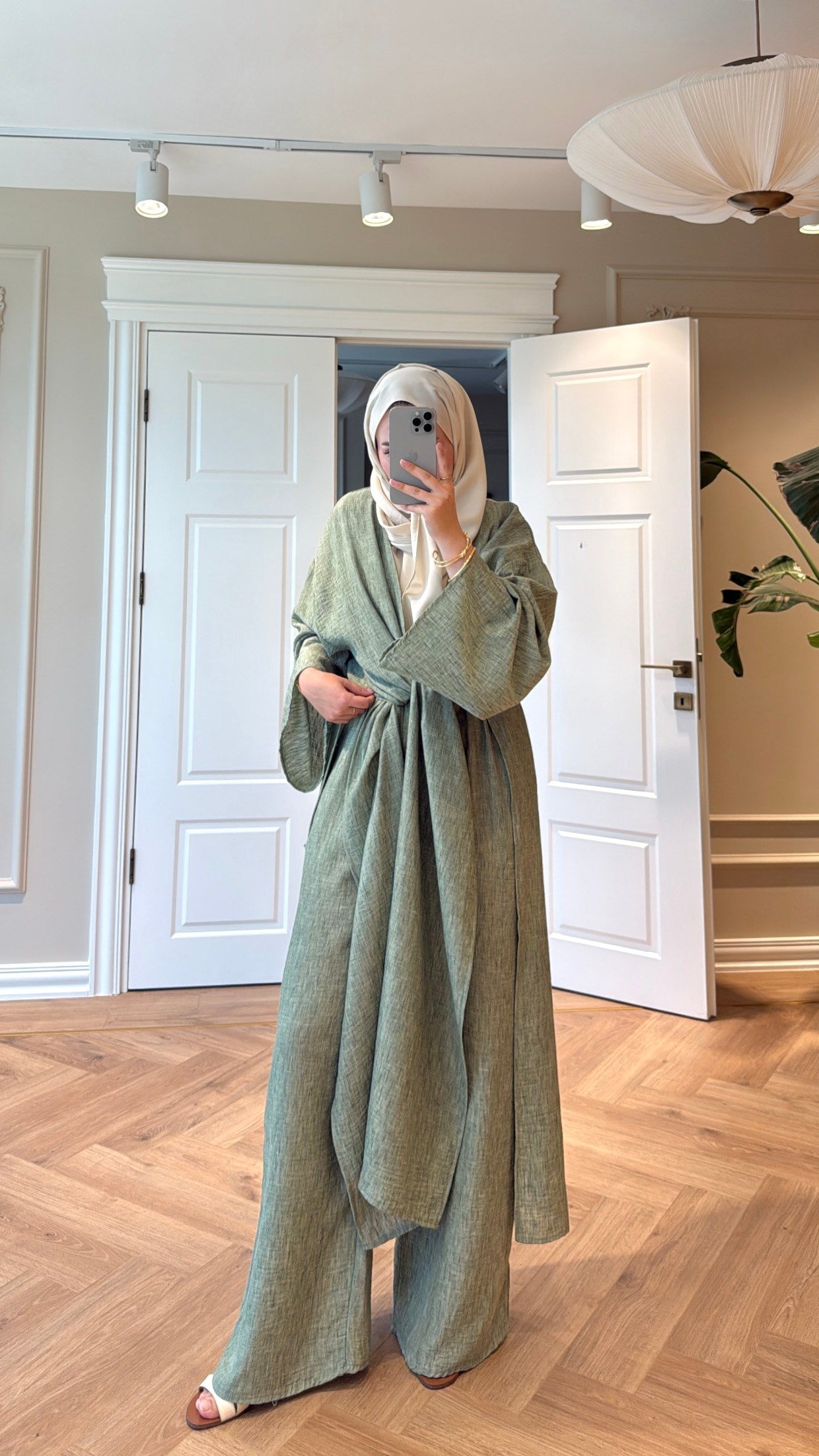 Keten Kimono Takım - Yeşil-5719