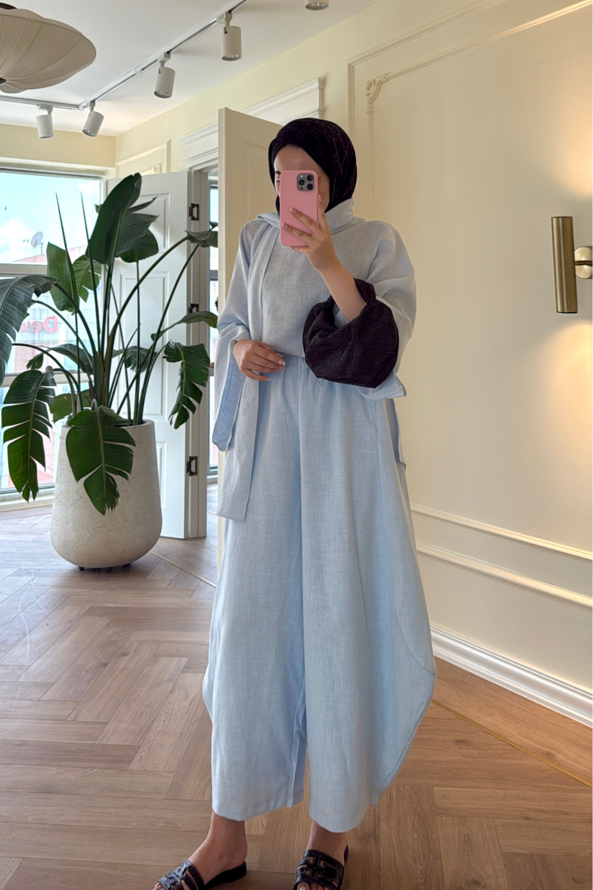 Keten Şallı Premium Takım -Bebe Mavisi -8579