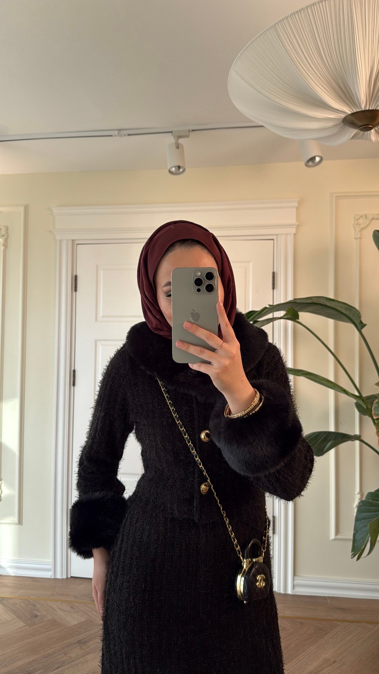 Kürk Detaylı Triko Etekli Takım-Siyah -8937
