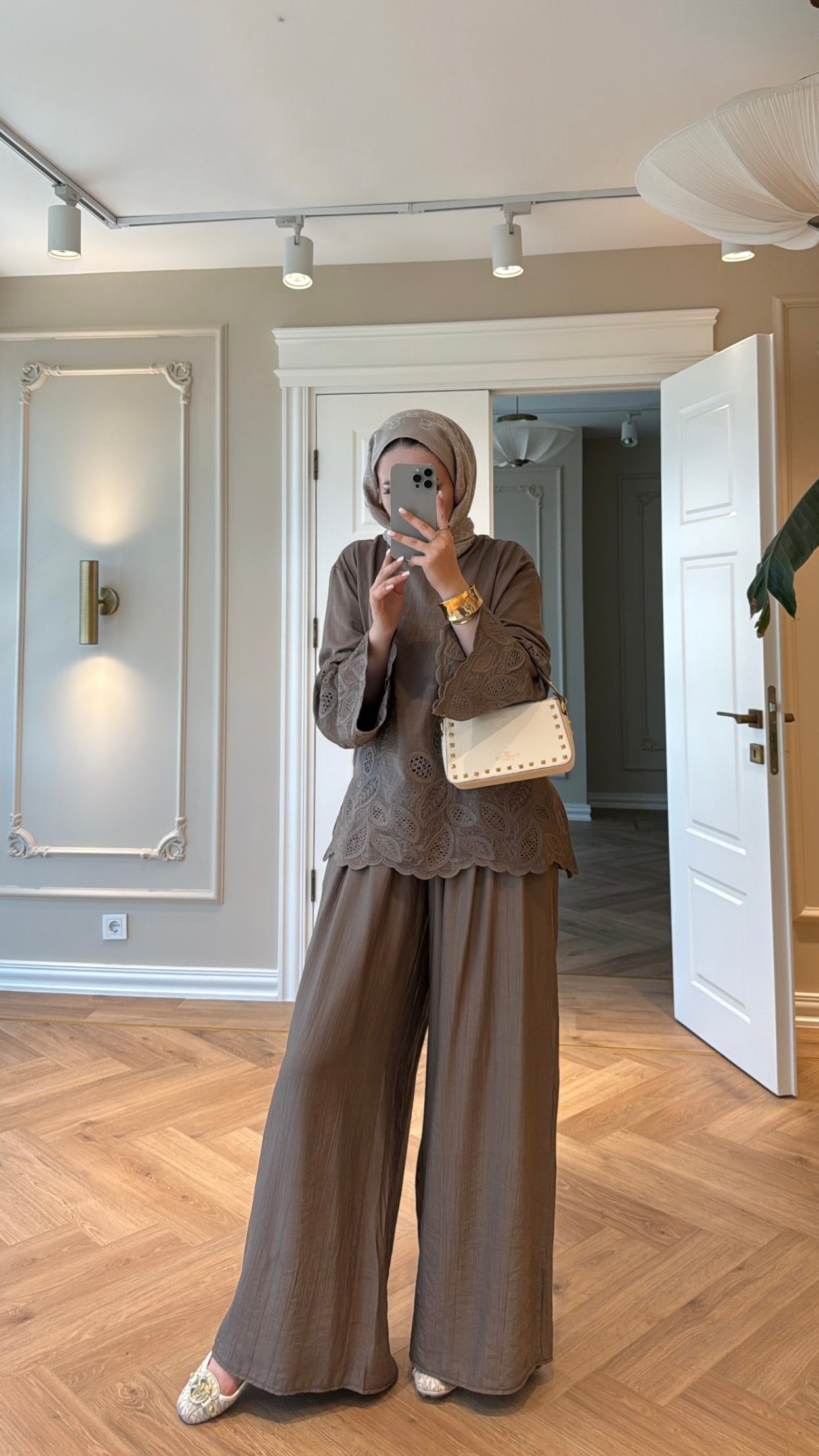 Lavella Pantolonlu Takım - Kahve-5183