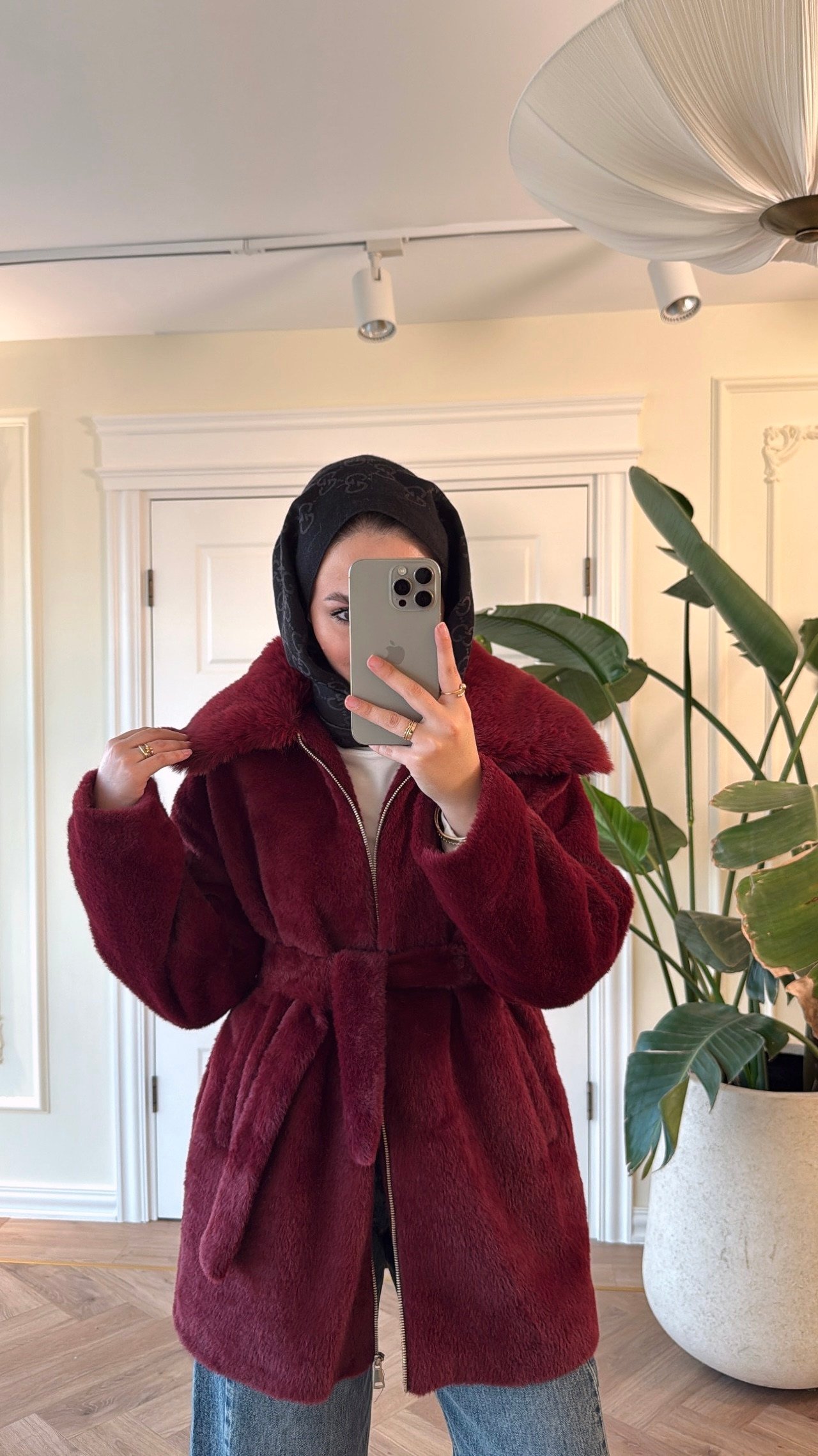 Lendi Kürklü Angora Mont -Bordo-2330