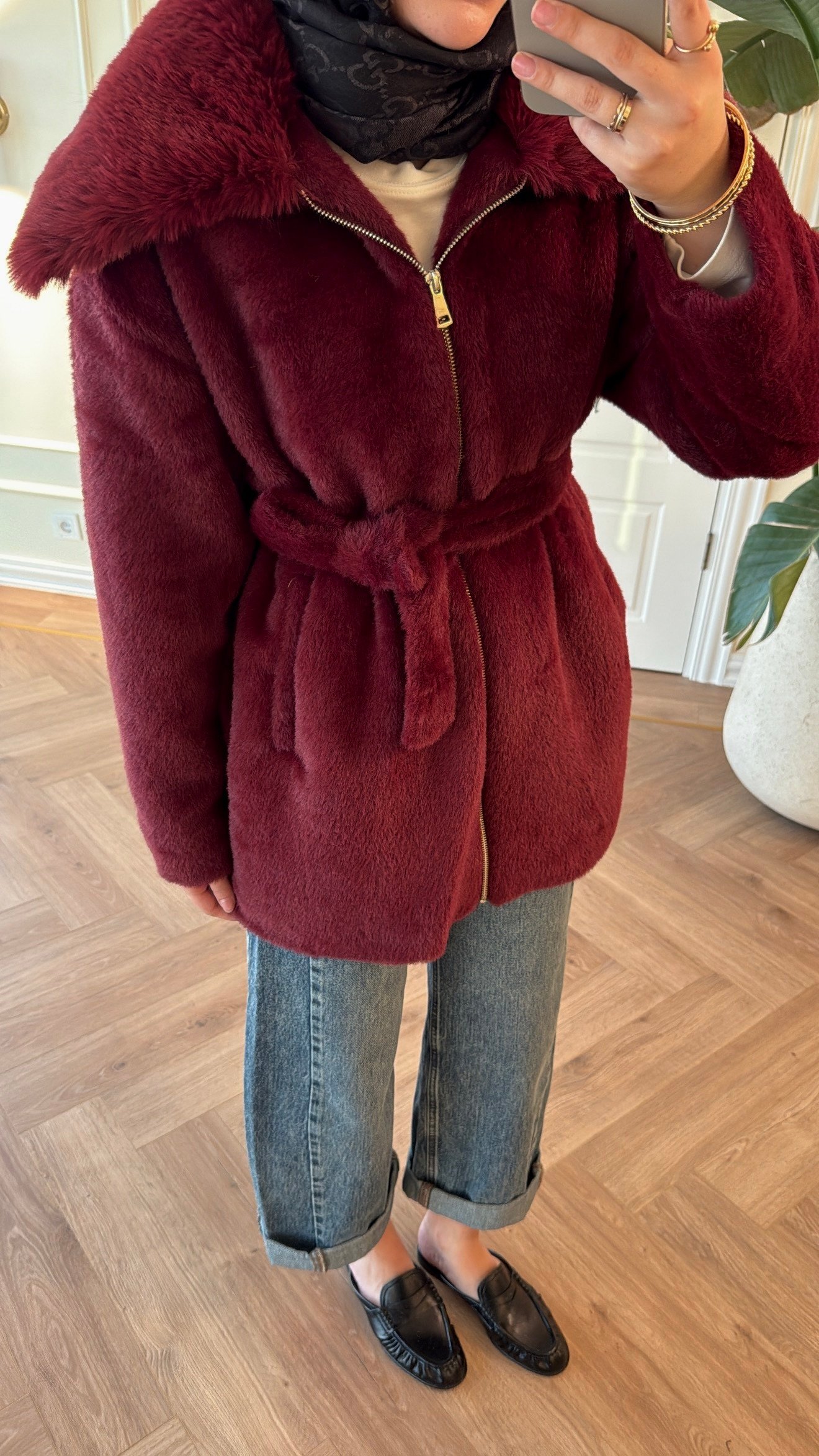 Lendi Kürklü Angora Mont -Bordo-2330