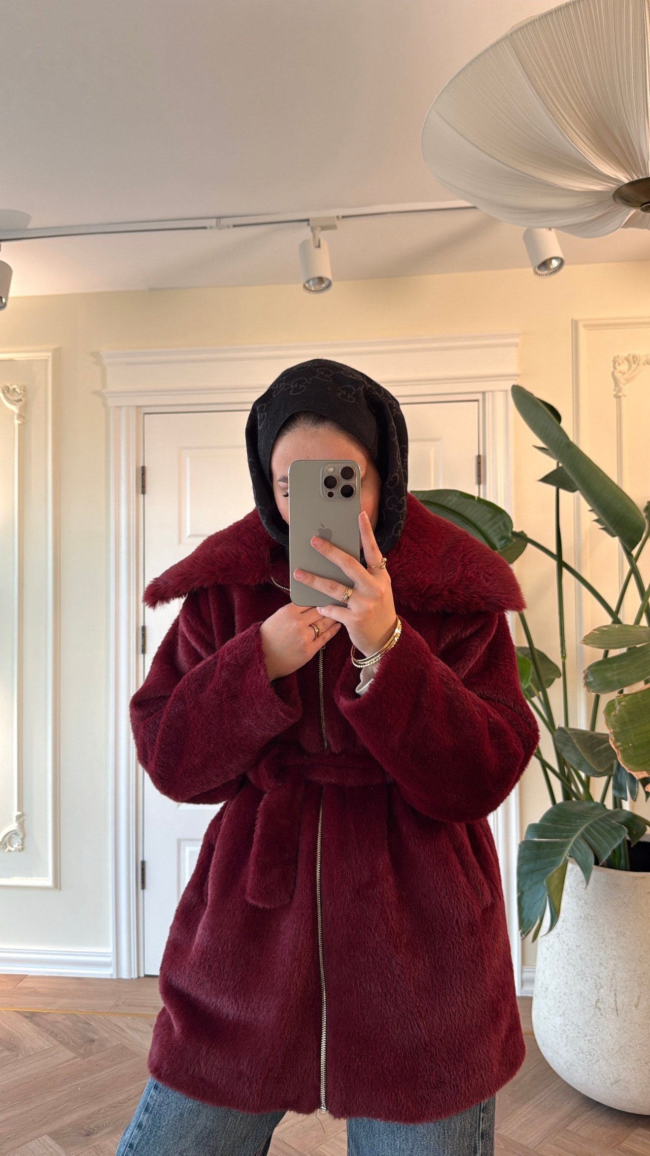 Lendi Kürklü Angora Mont -Bordo-2330