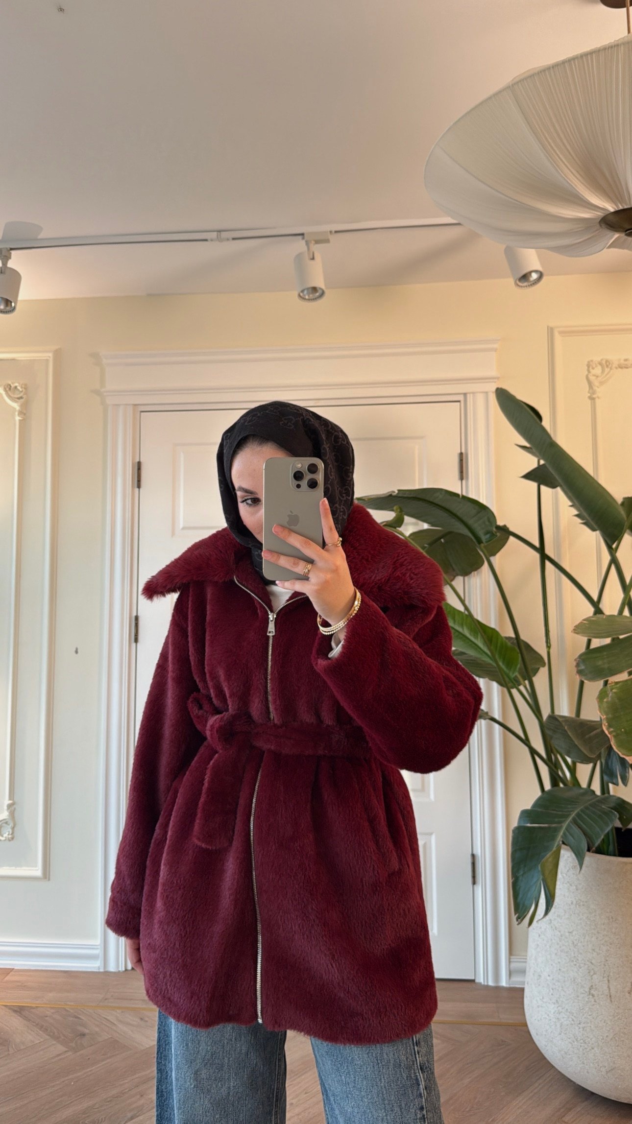 Lendi Kürklü Angora Mont -Bordo-2330