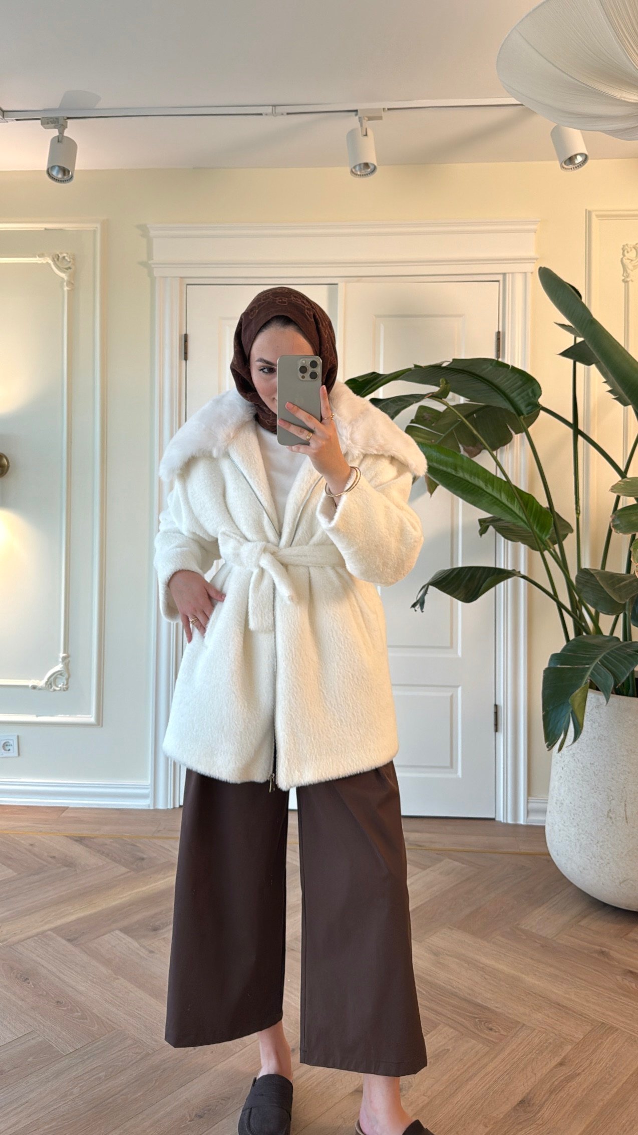 Lendi Kürklü Angora Mont - Ekru-2330
