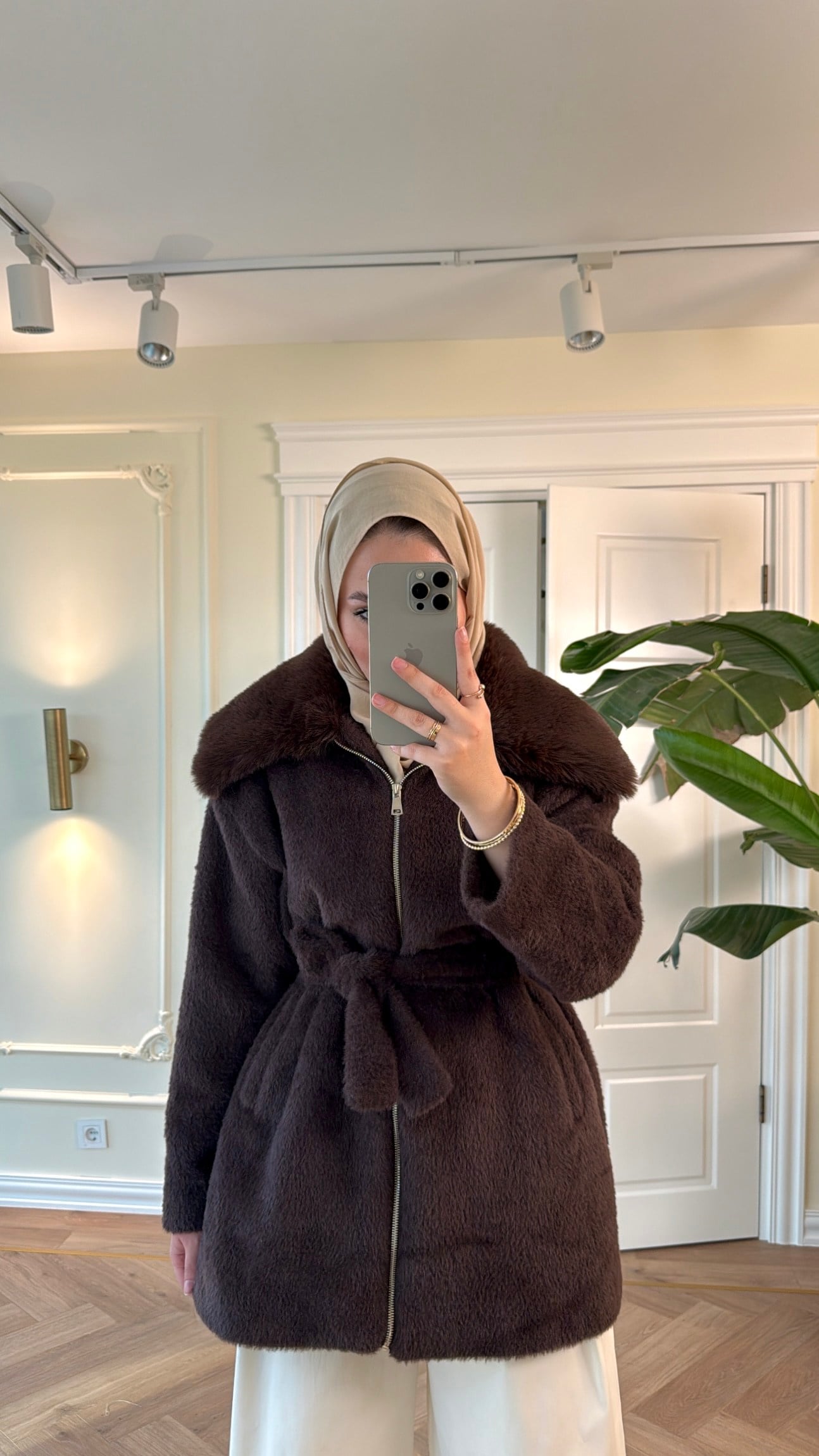 Lendi Kürklü Angora Mont -Kahve-2330