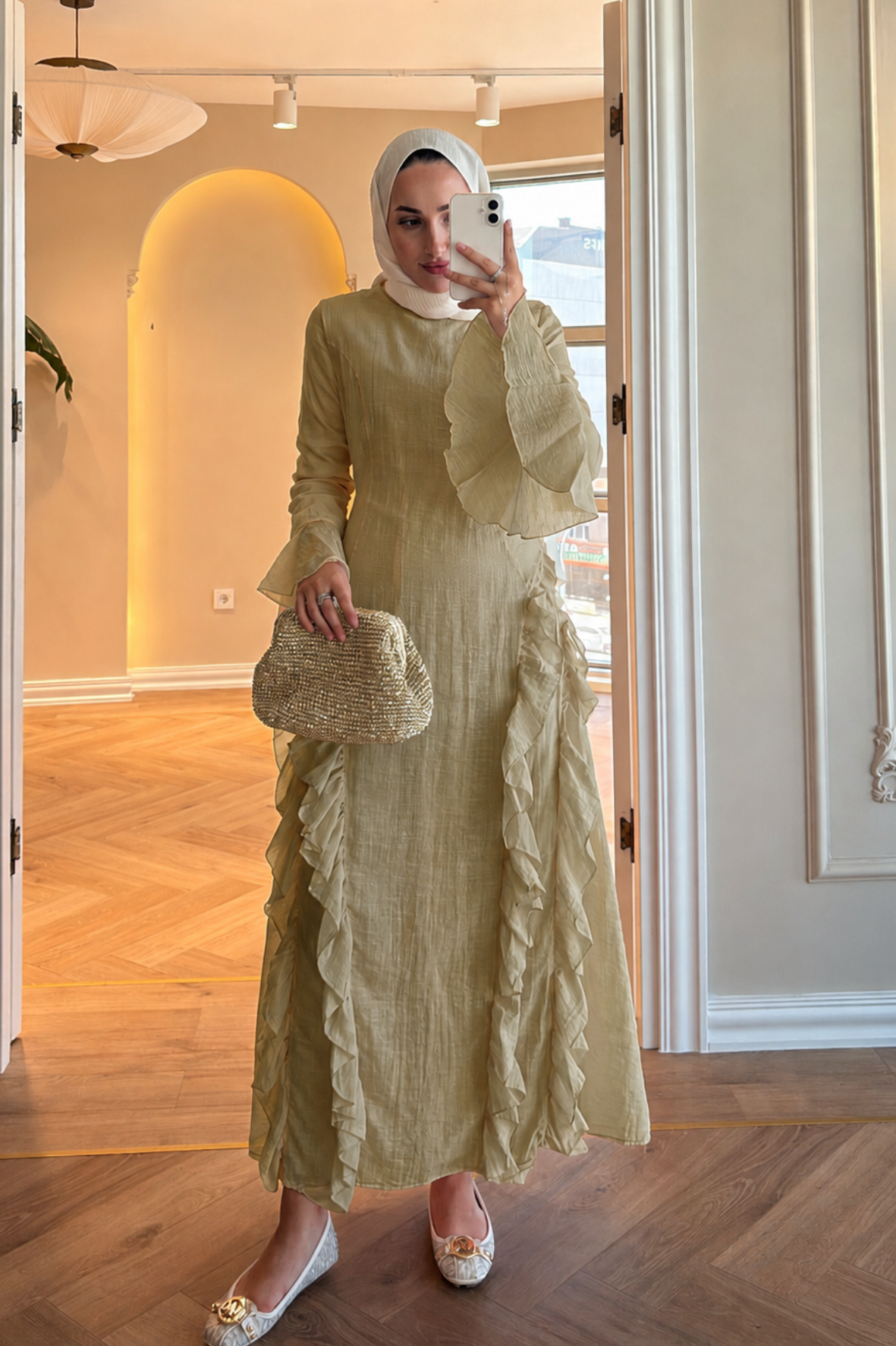 Lera Fırfır Detaylı Elbise - Çağla-5198