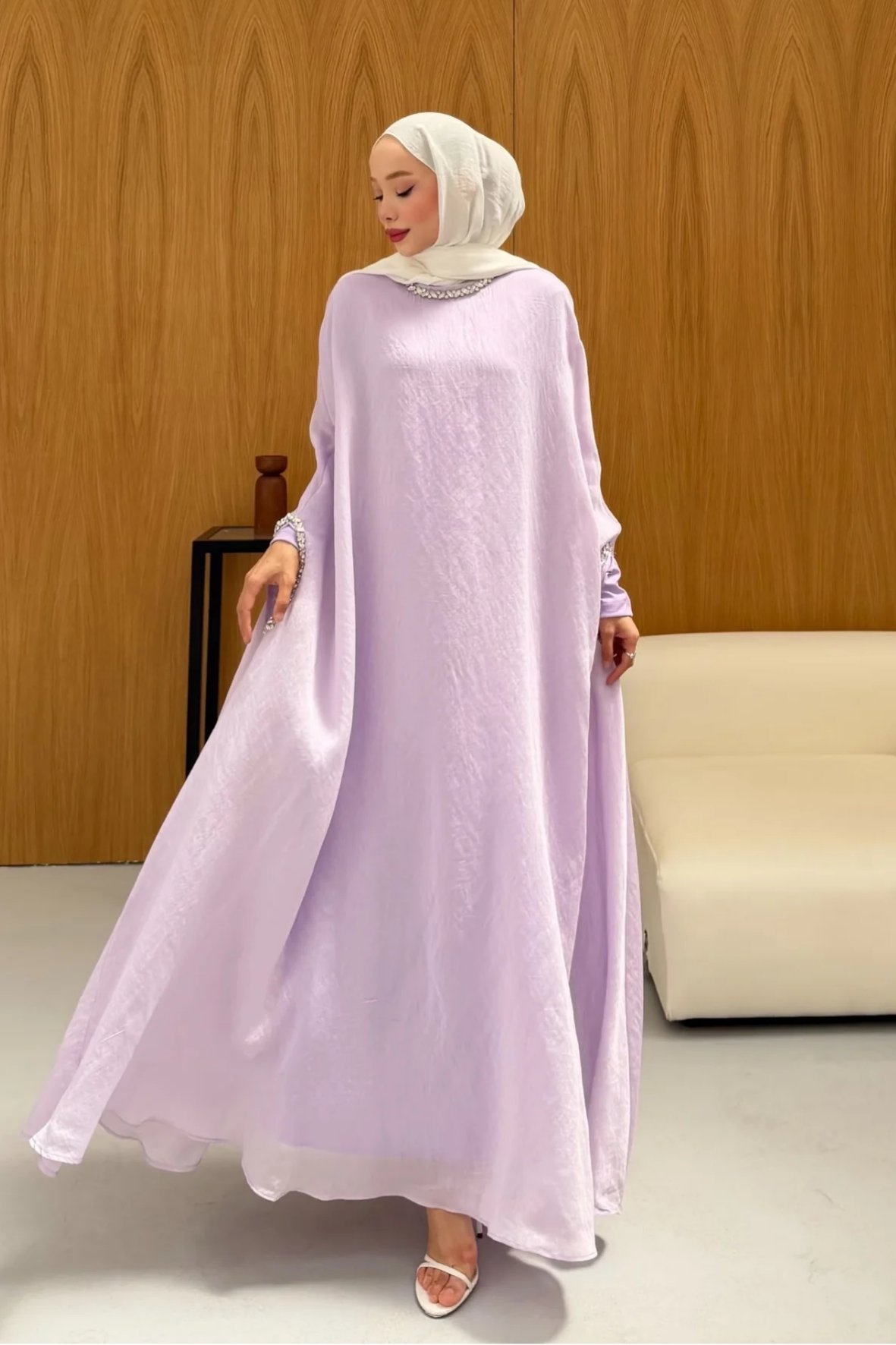 Leval Taş Detaylı Elbise - Lila-3066