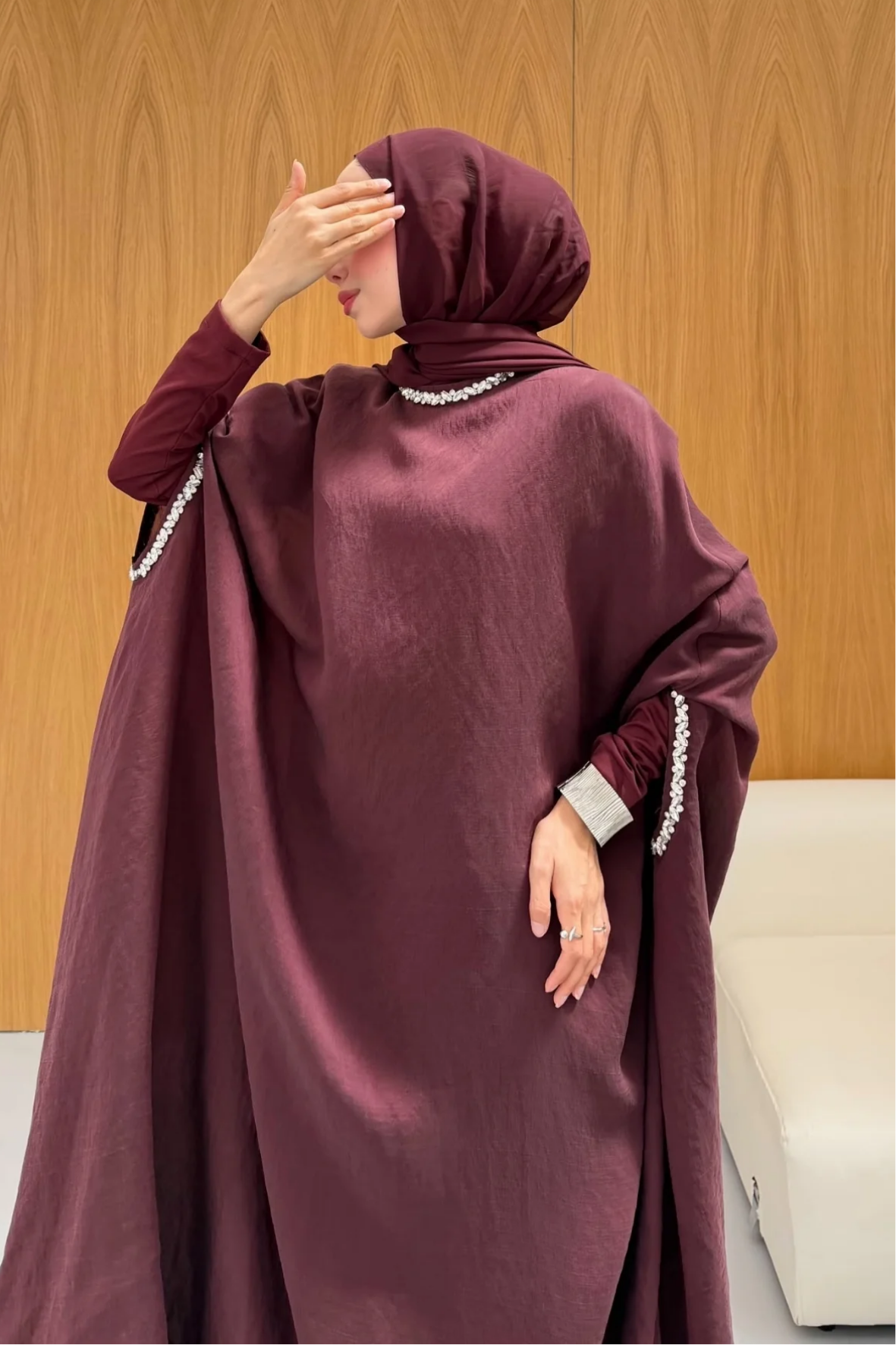 Leval Taş Detaylı Elbise  - Mürdüm-3066