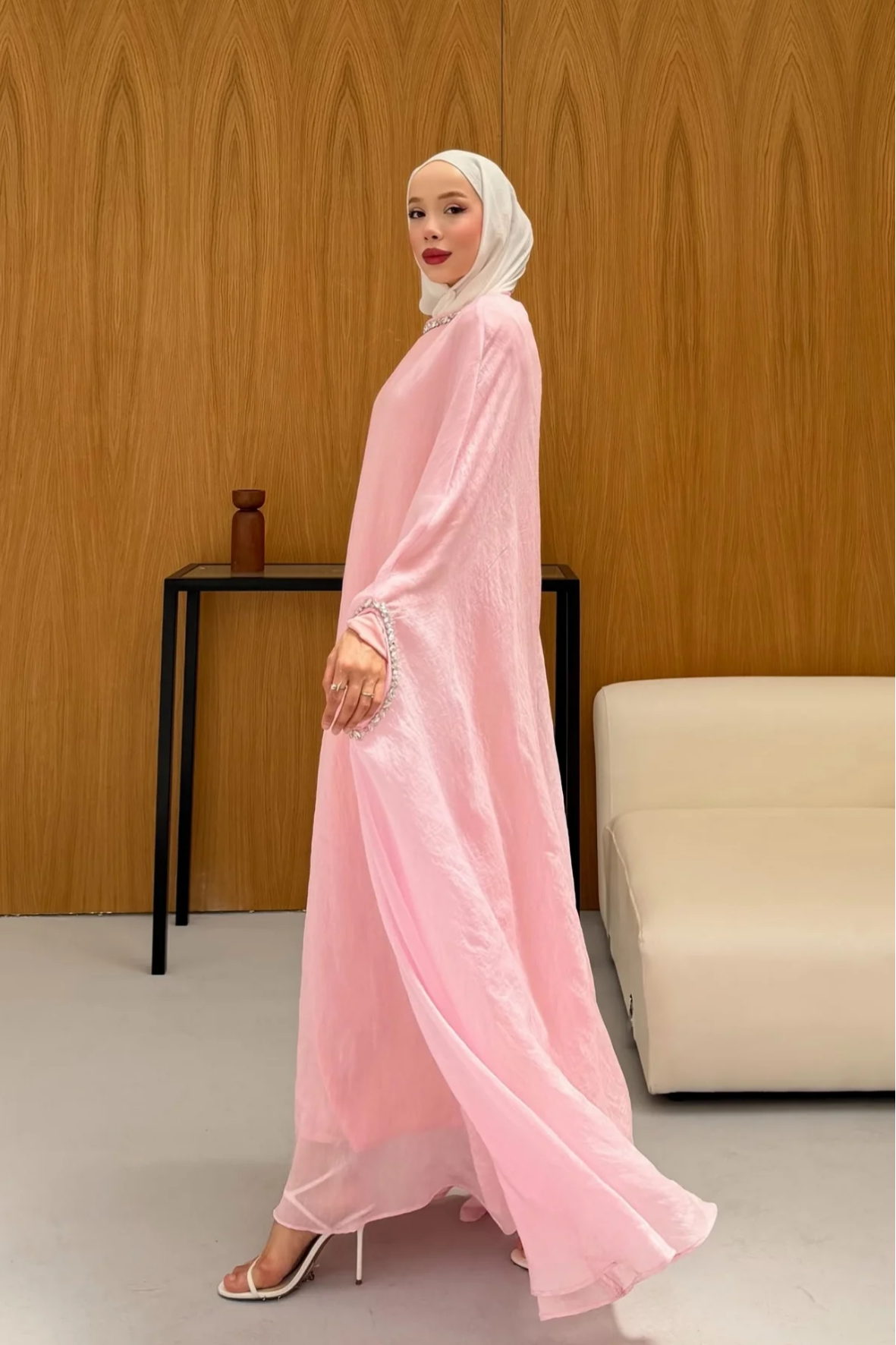 Leval Taş Detaylı Elbise  - Pembe-3066